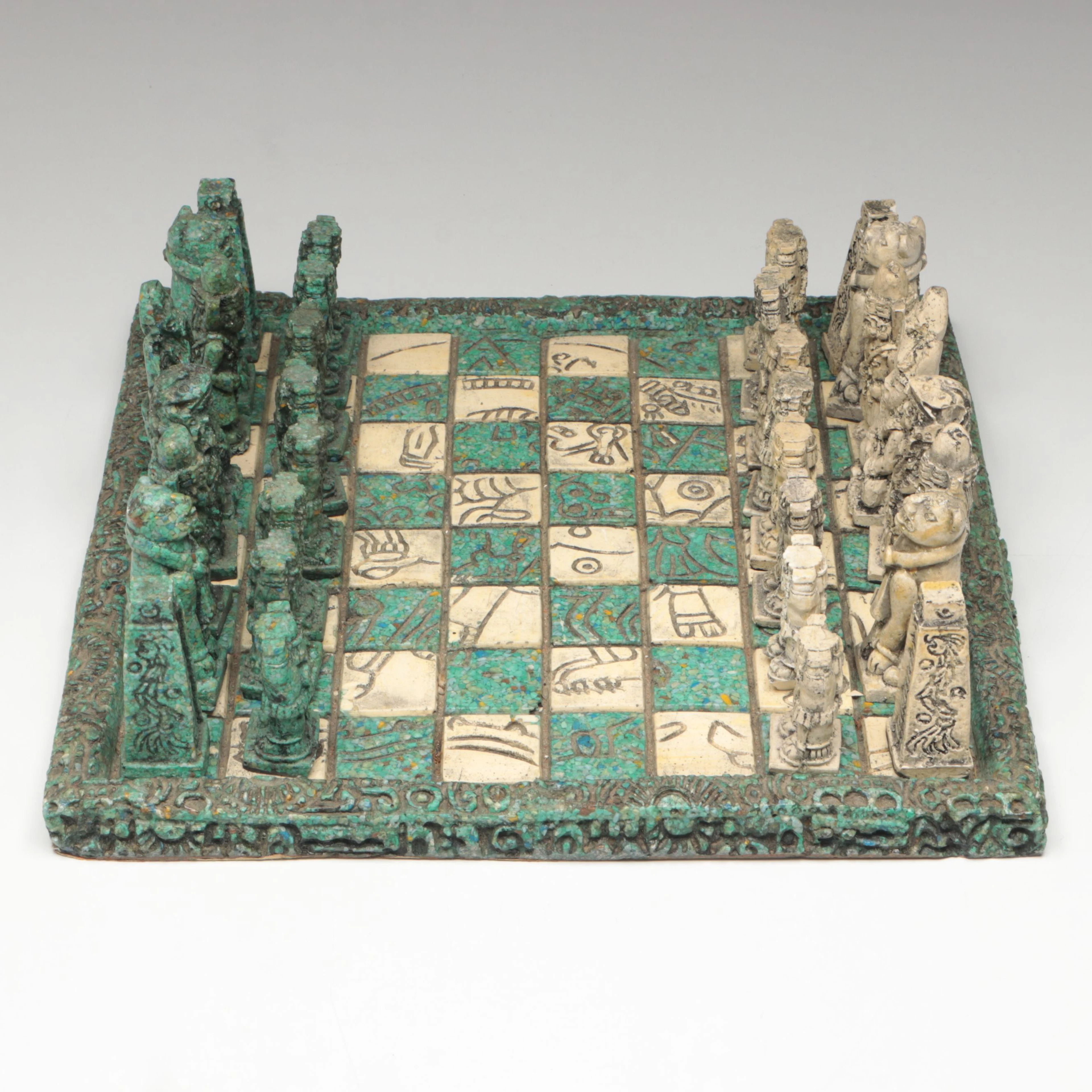 Pre-Columbian Style Mid-Century Composite Chess Set