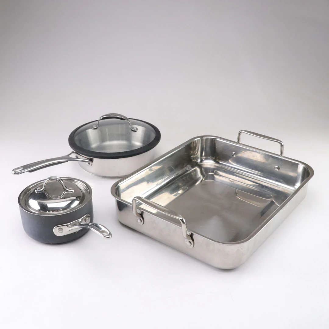 Williams-Sonoma Roasting Pan, Calphalon Saucepan, & KitchenAid Covered