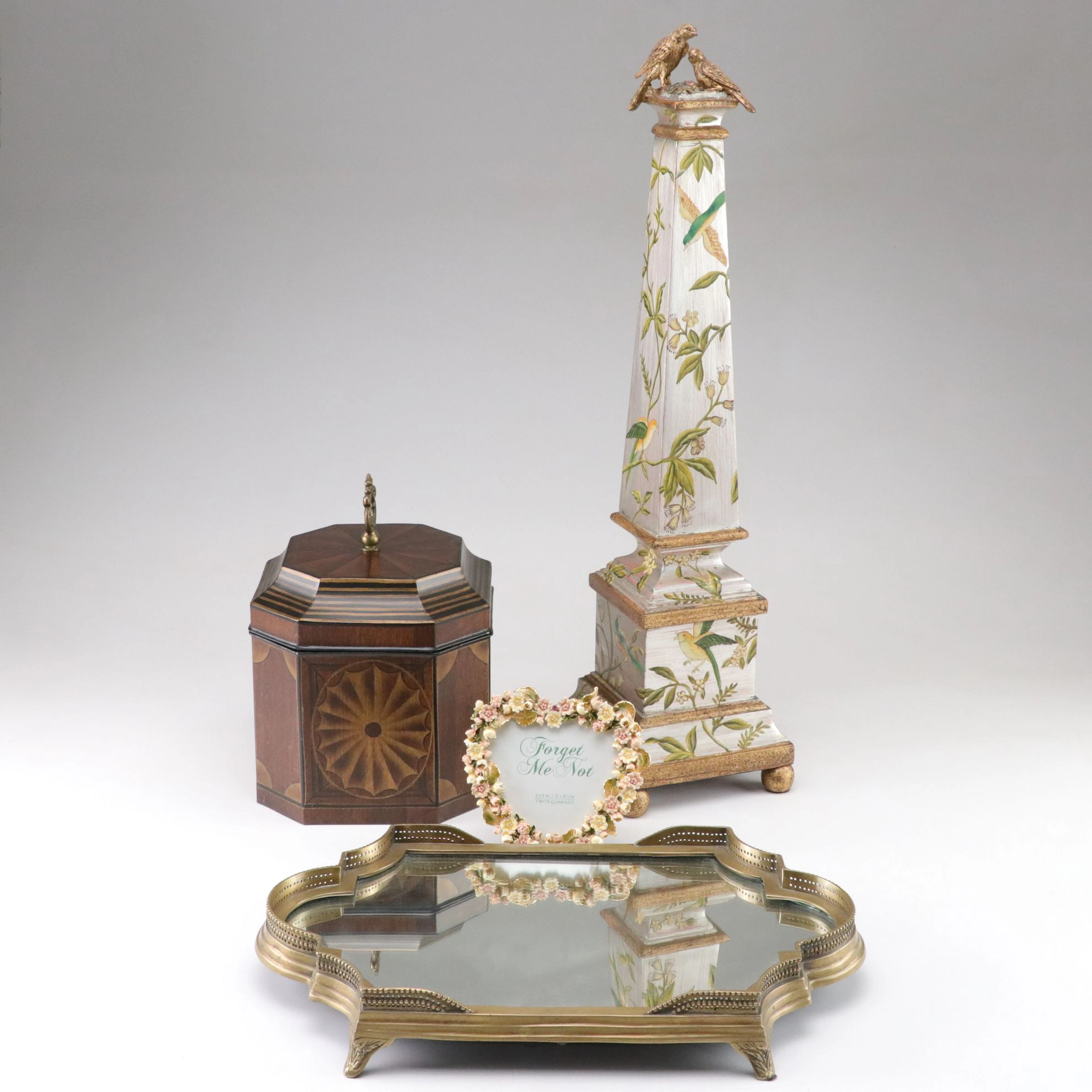 Castilian Imports Painted Obelisk and Mirrored Base, Enameled Frame, and More