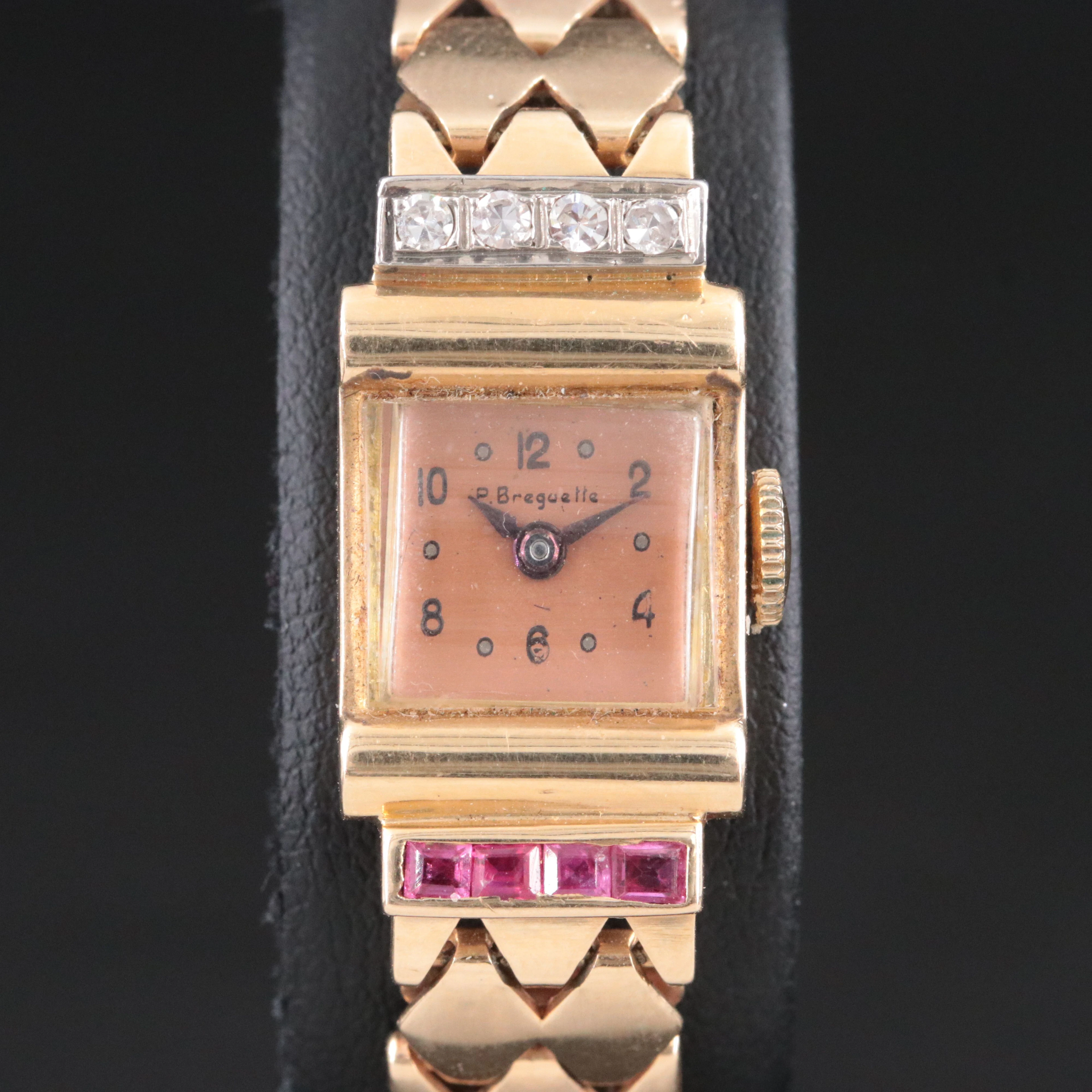 14K P. Breguette Vintage Retro Diamond and Ruby Manual Wind Watch