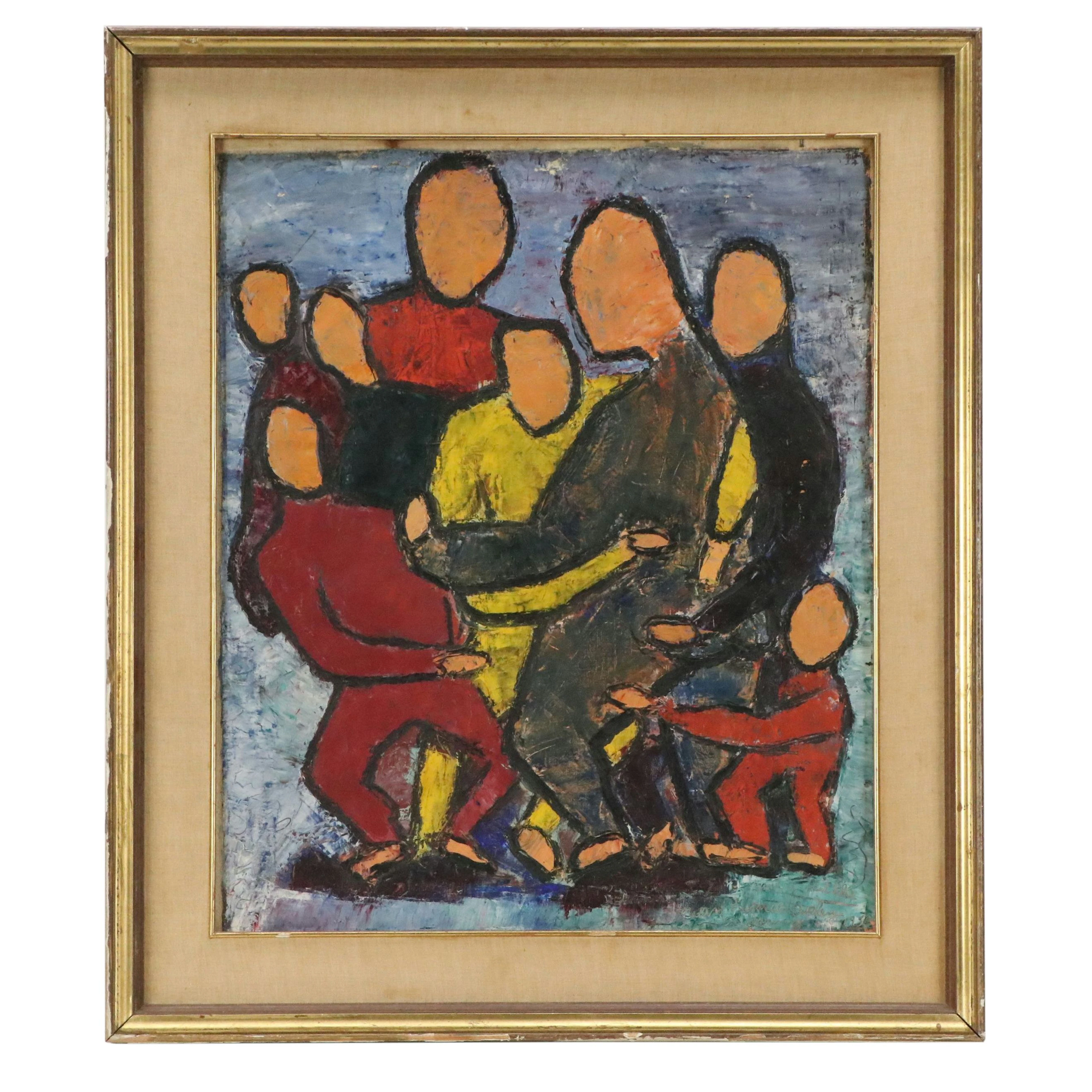 Howard L. Apley Figural Oil Painting Inspired by Paul Klee, 1950