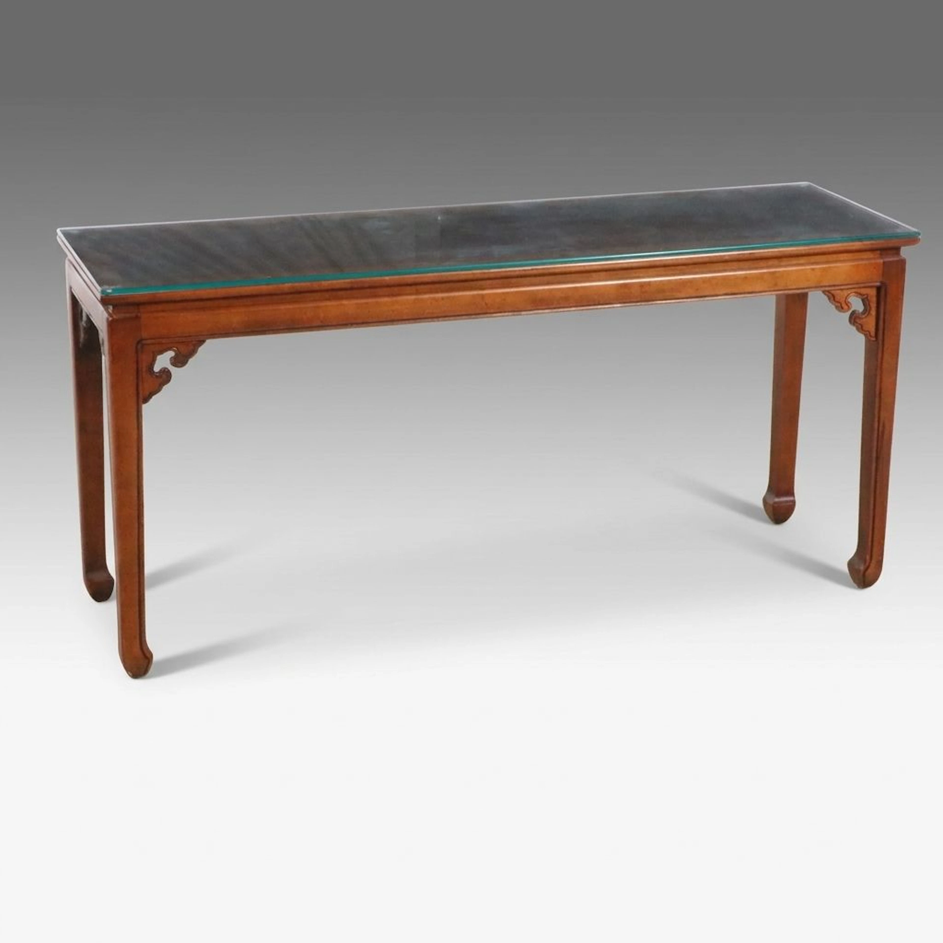 Ming Style Console Table with Glass Protective Top, Late 20th Century