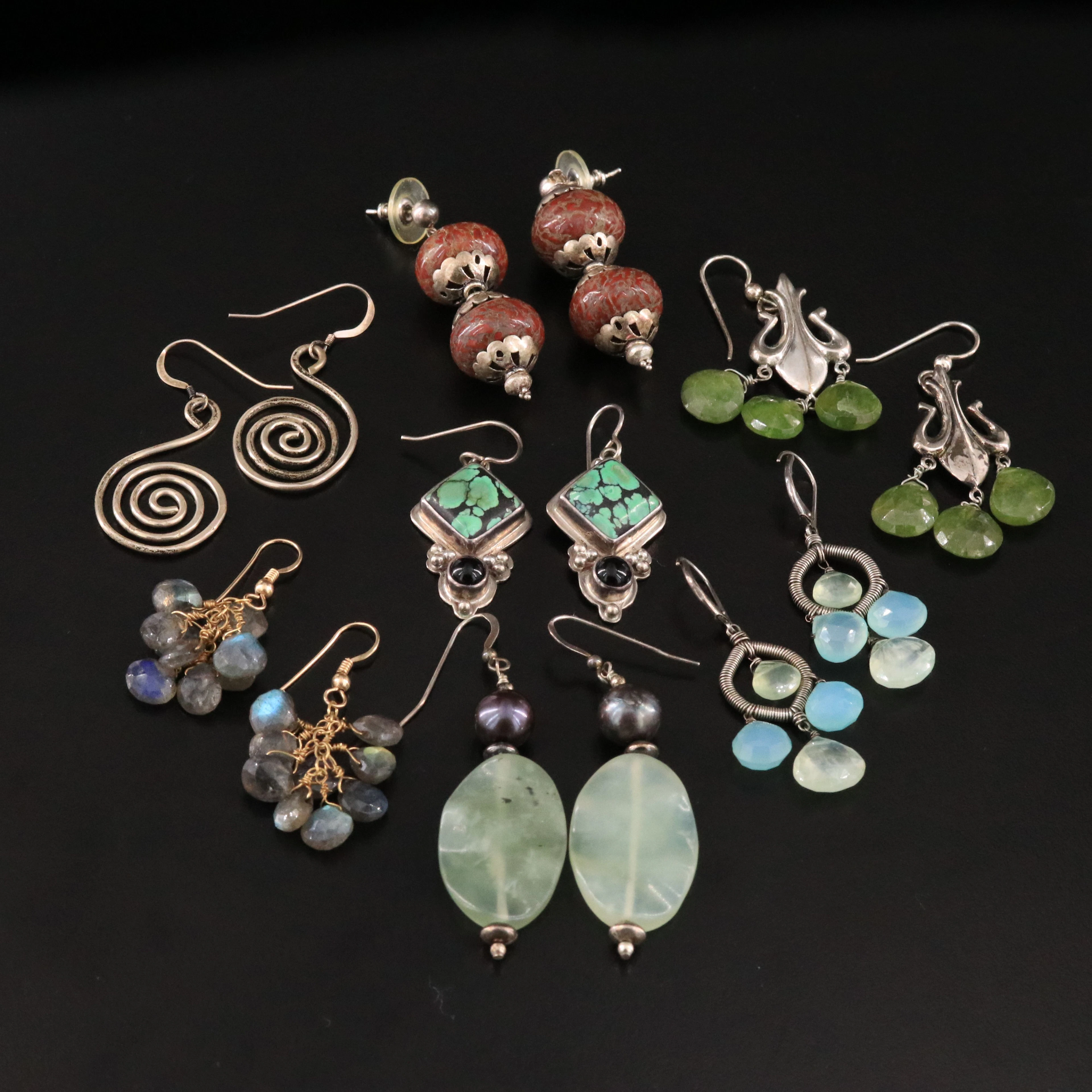 Labradorite, Agate, Turquoise and Sterling Featured in Earring Collection