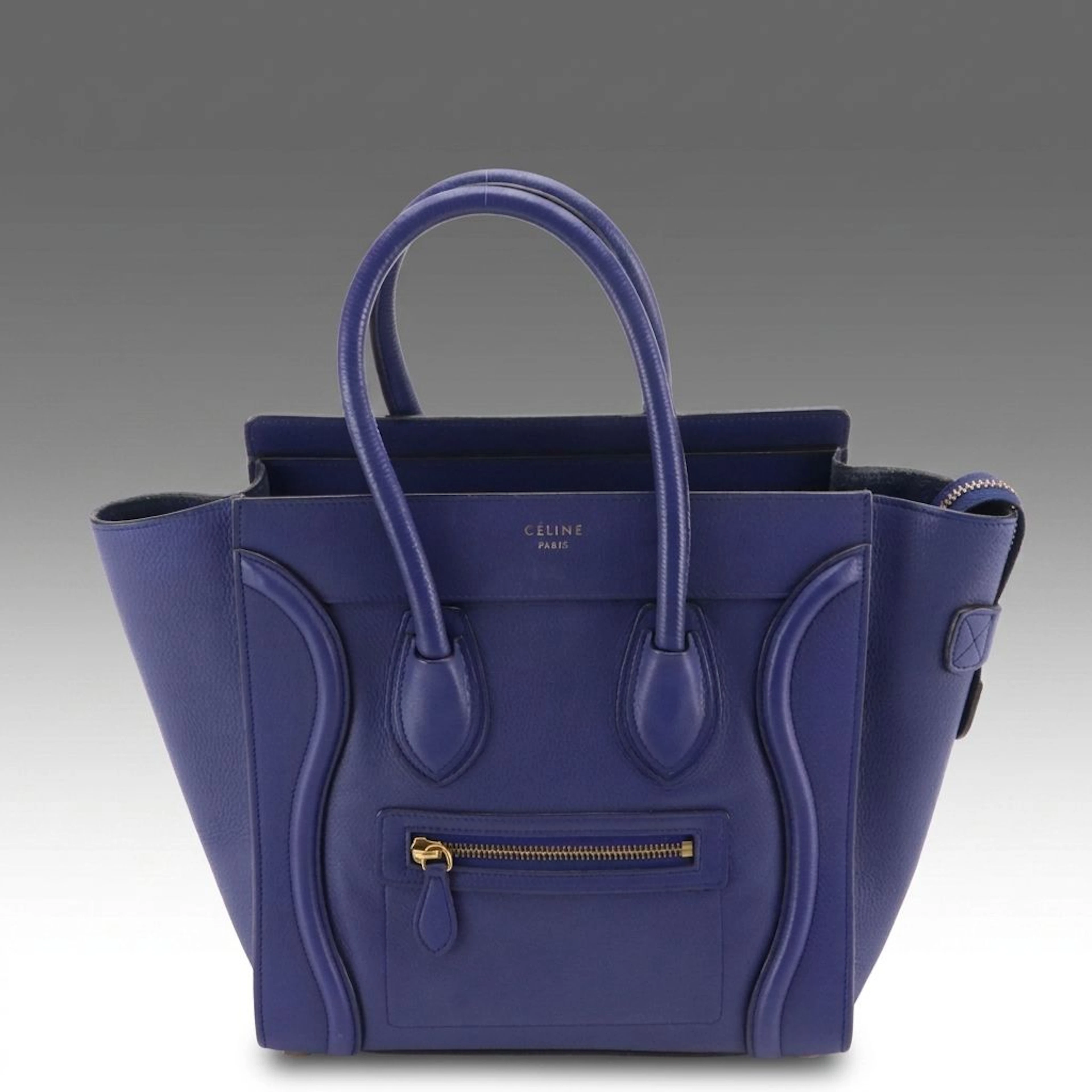 Céline Micro Luggage Handbag in Blue Grained Calfskin Leather