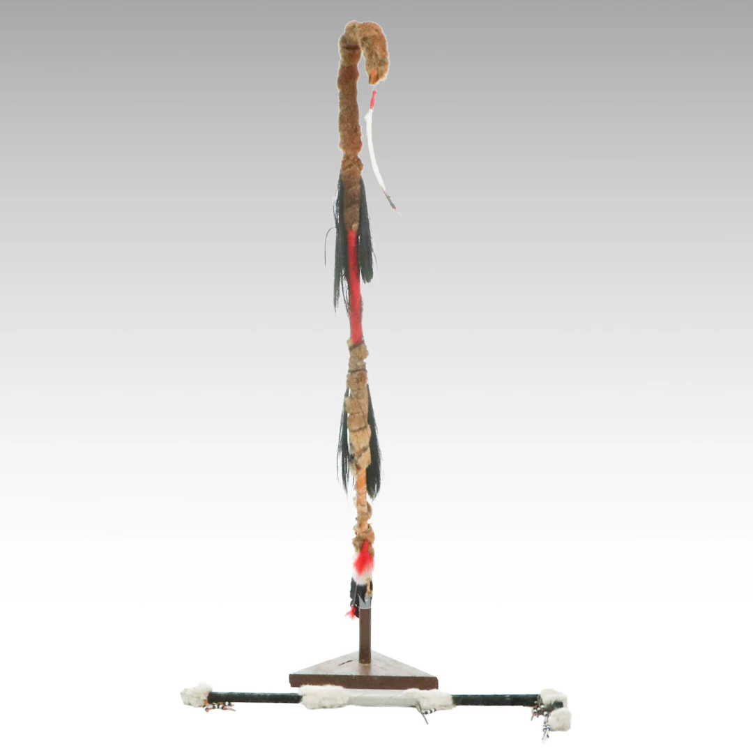 Plains Indigenous Style Handcrafted Coup Stick with Dance Staff