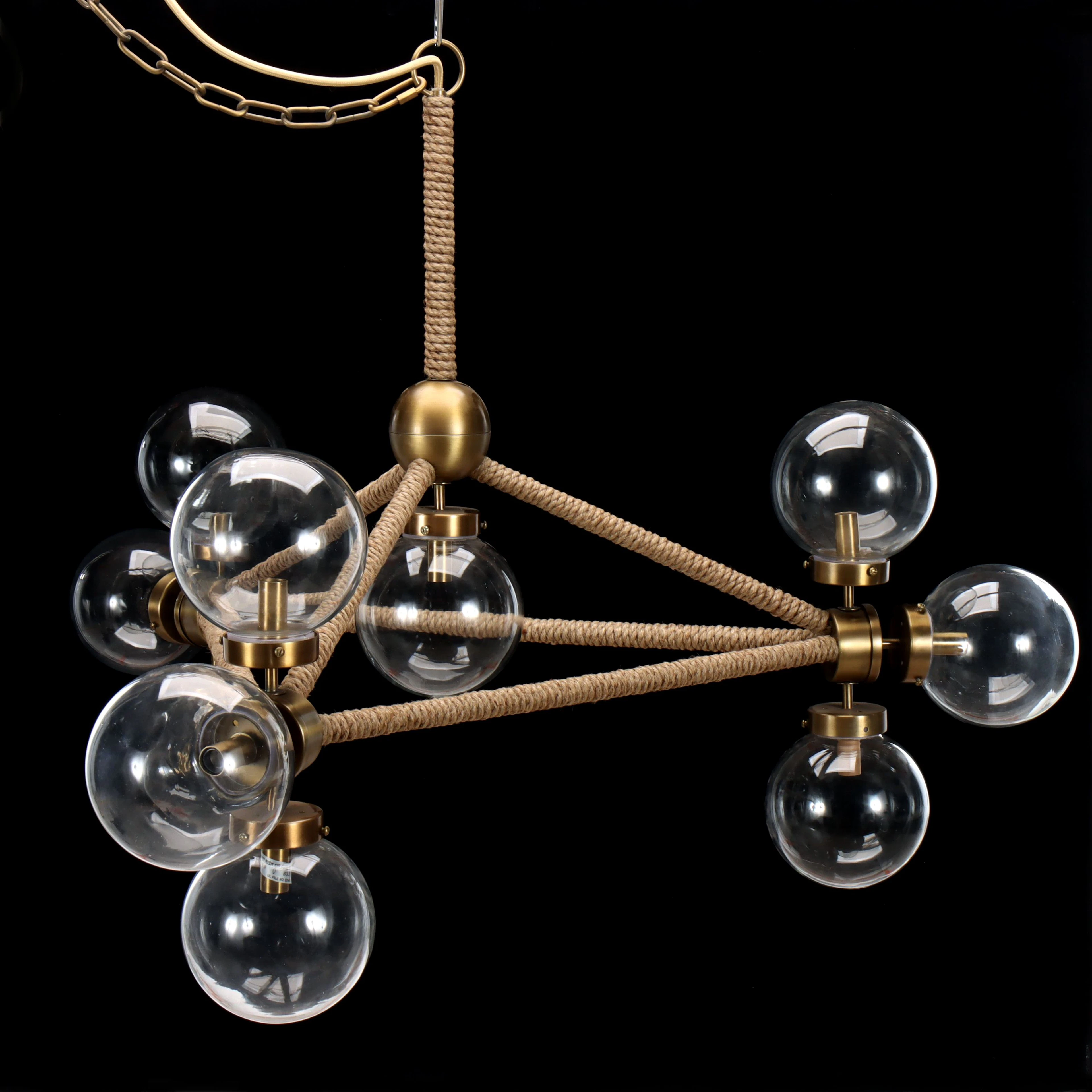 Nautical Style Rope and Metal Chandelier with Spherical Glass Shades