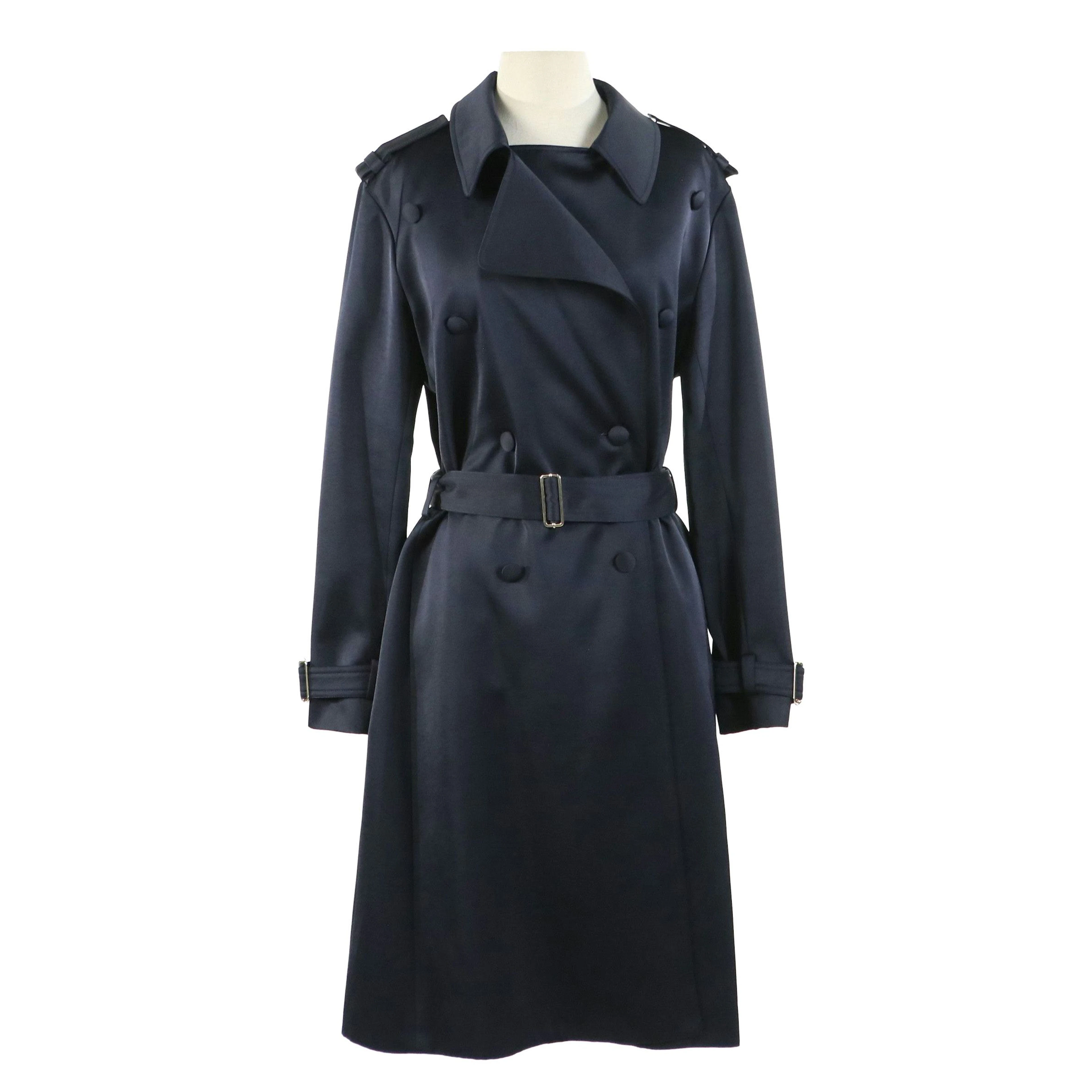 Lanvin Navy Blue Double-Breasted Trench Coat with Tie Belt