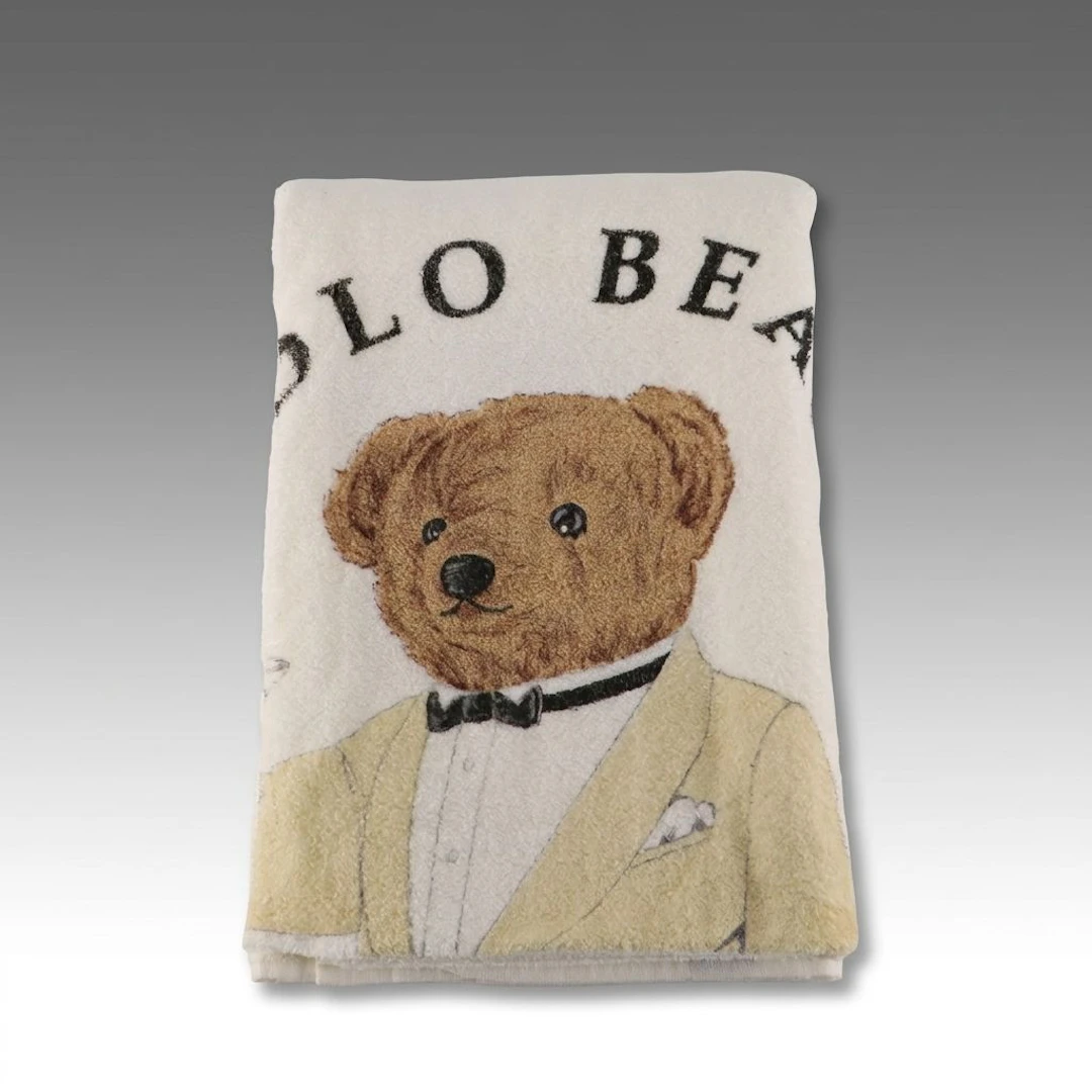 Ralph Lauren Martini Polo Bear Tuxedo Bath/Beach Towel in White Cotton
