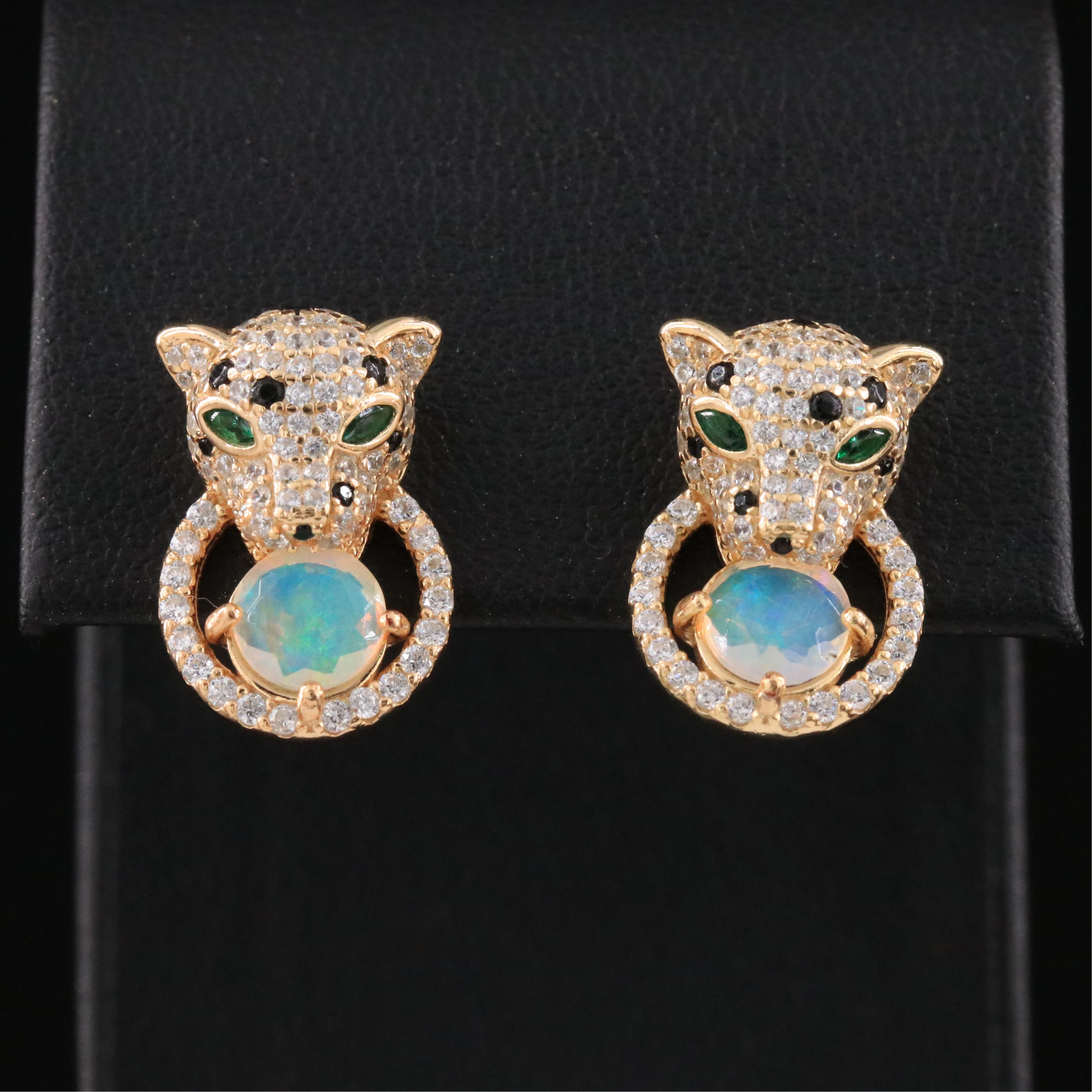 Sterling Opal and CZ Leopard Earrings