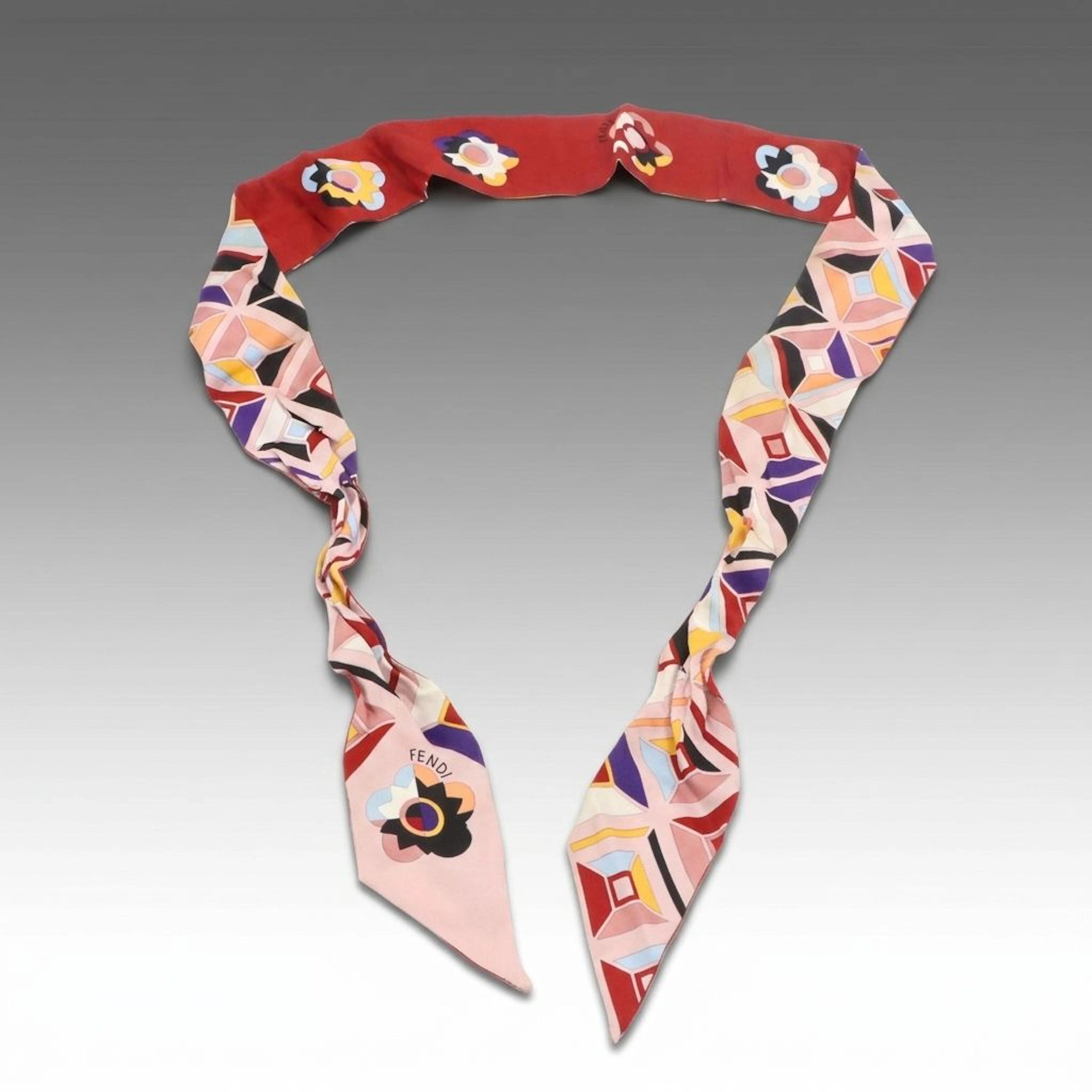 Fendi Geometric Pattern Wrappy Bandeau Scarf in Silk Twill