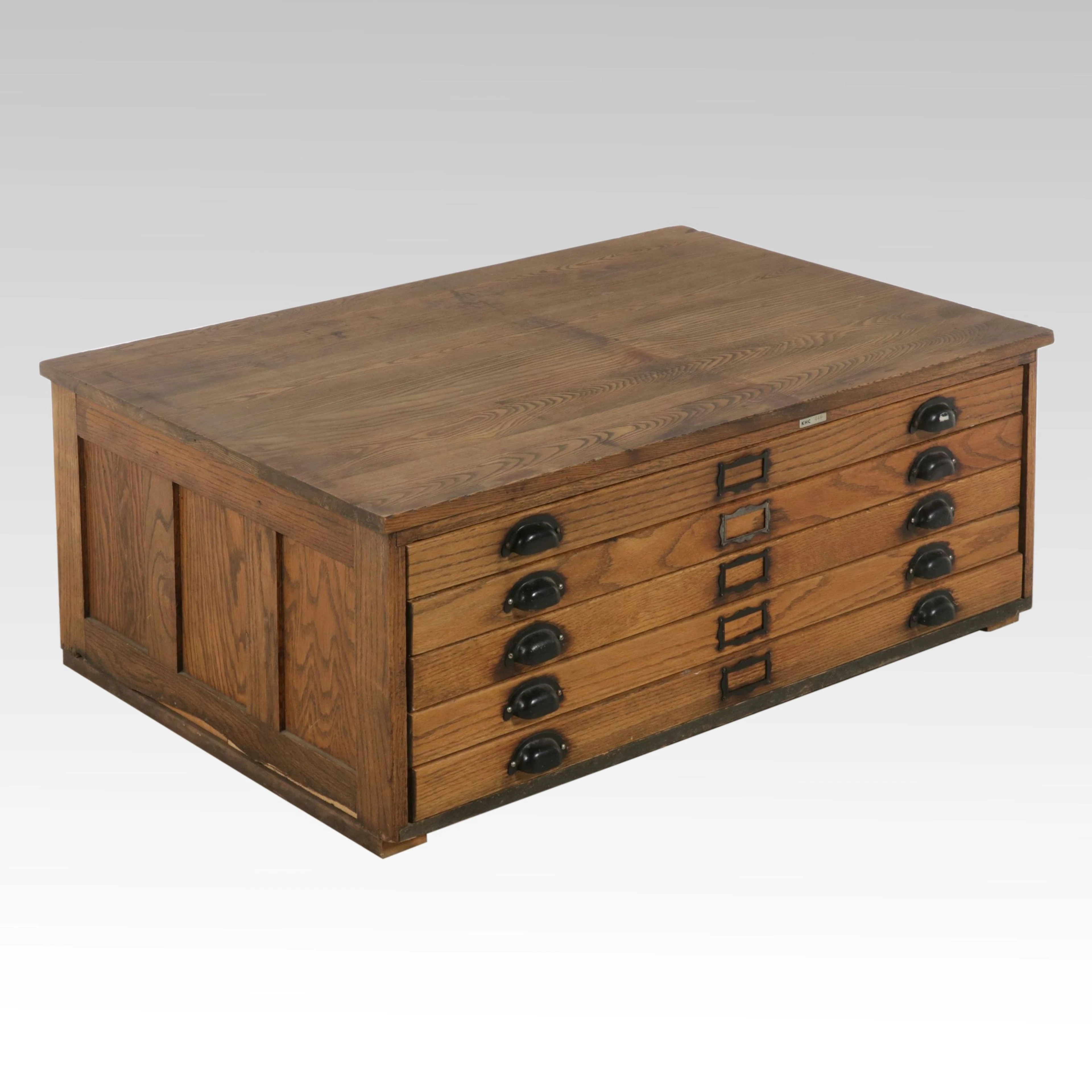 Antique Oak Flat File Map Cabinet, Late 19th to Early 20th Century