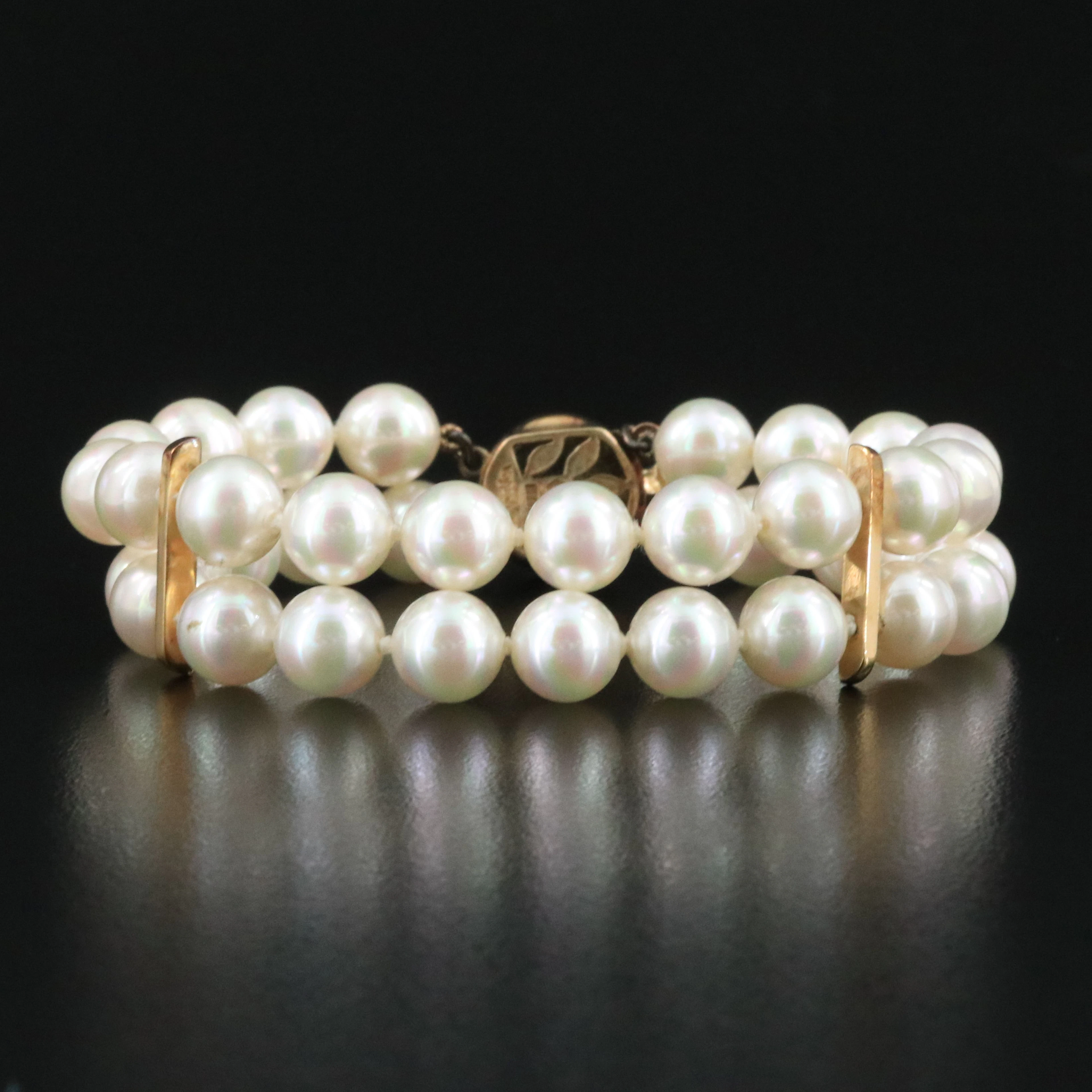 Majorica Double Strand Faux Pearl Bracelet with Sterling Clasp