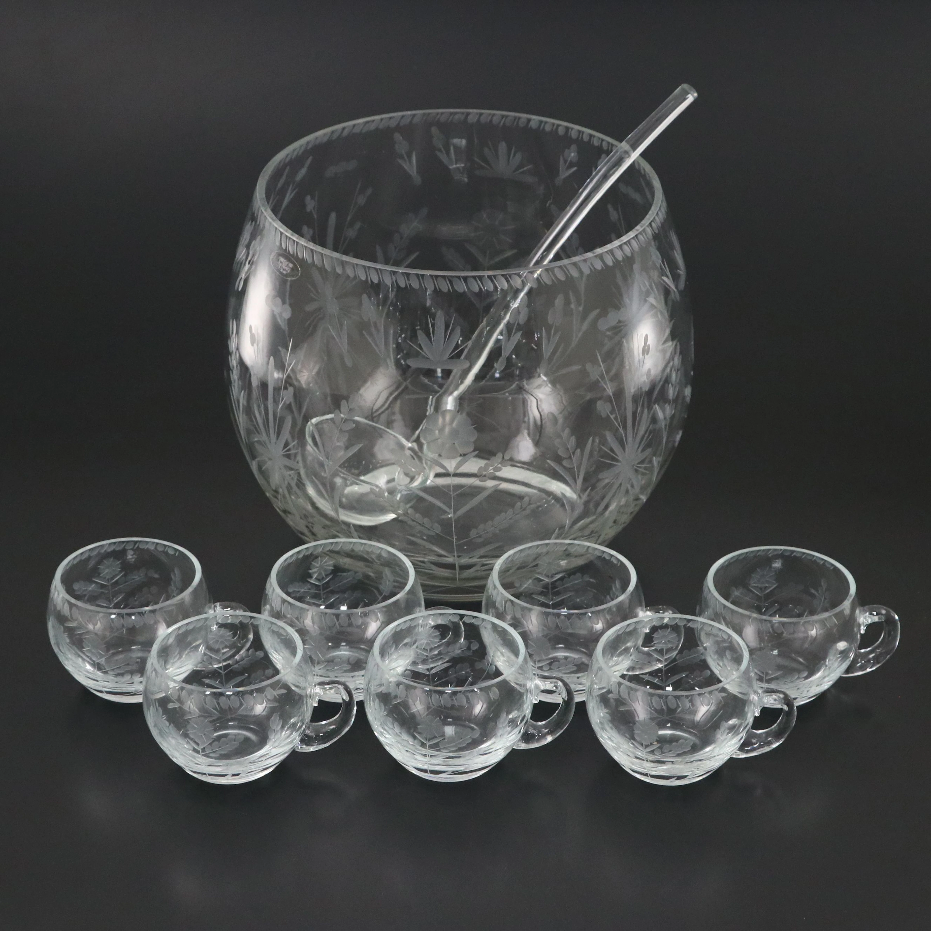 Paul Revere Crystal Punch Bowl, Cups, and Ladle