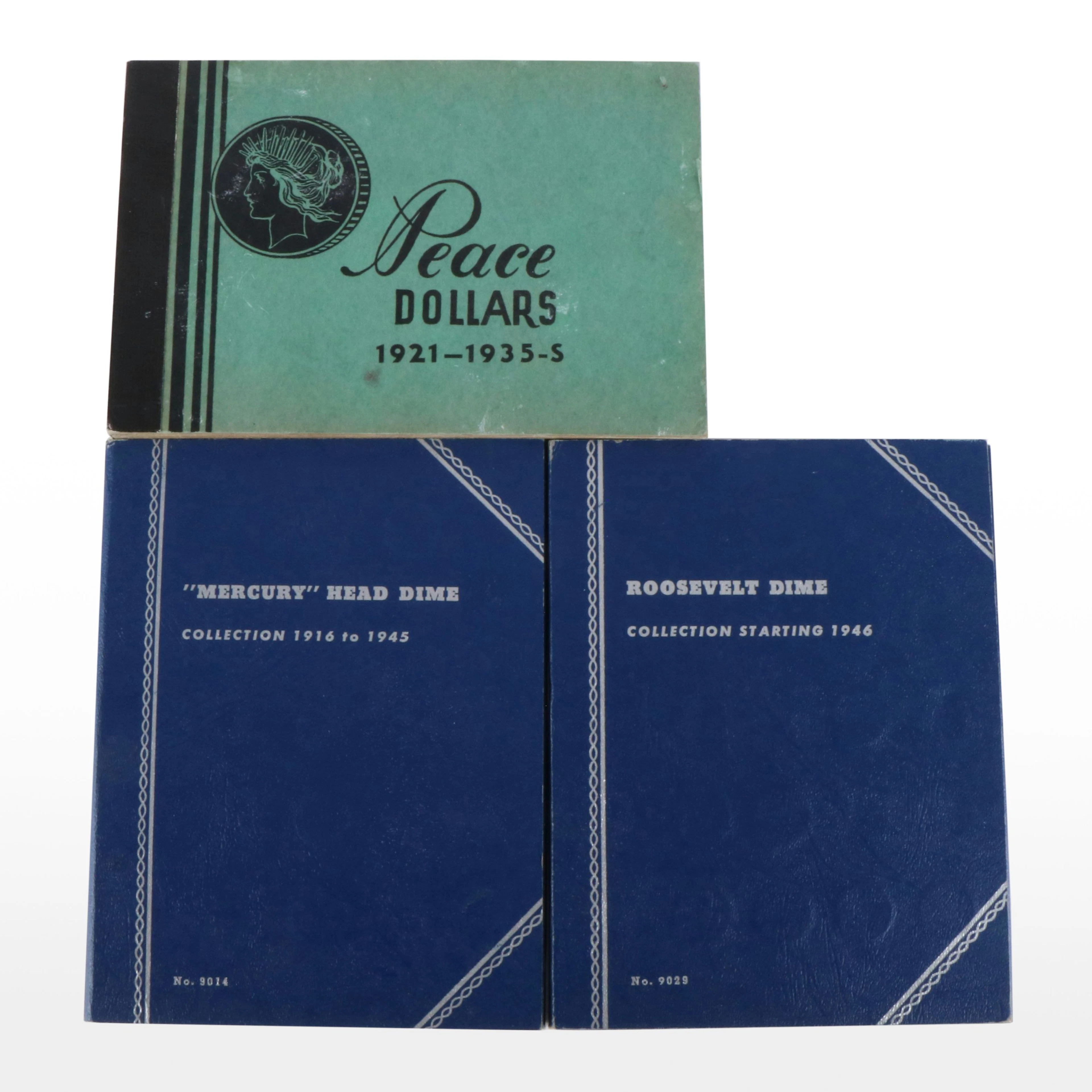 Binders of Mercury and Roosevelt Silver Dimes, and a Binder of U.S.