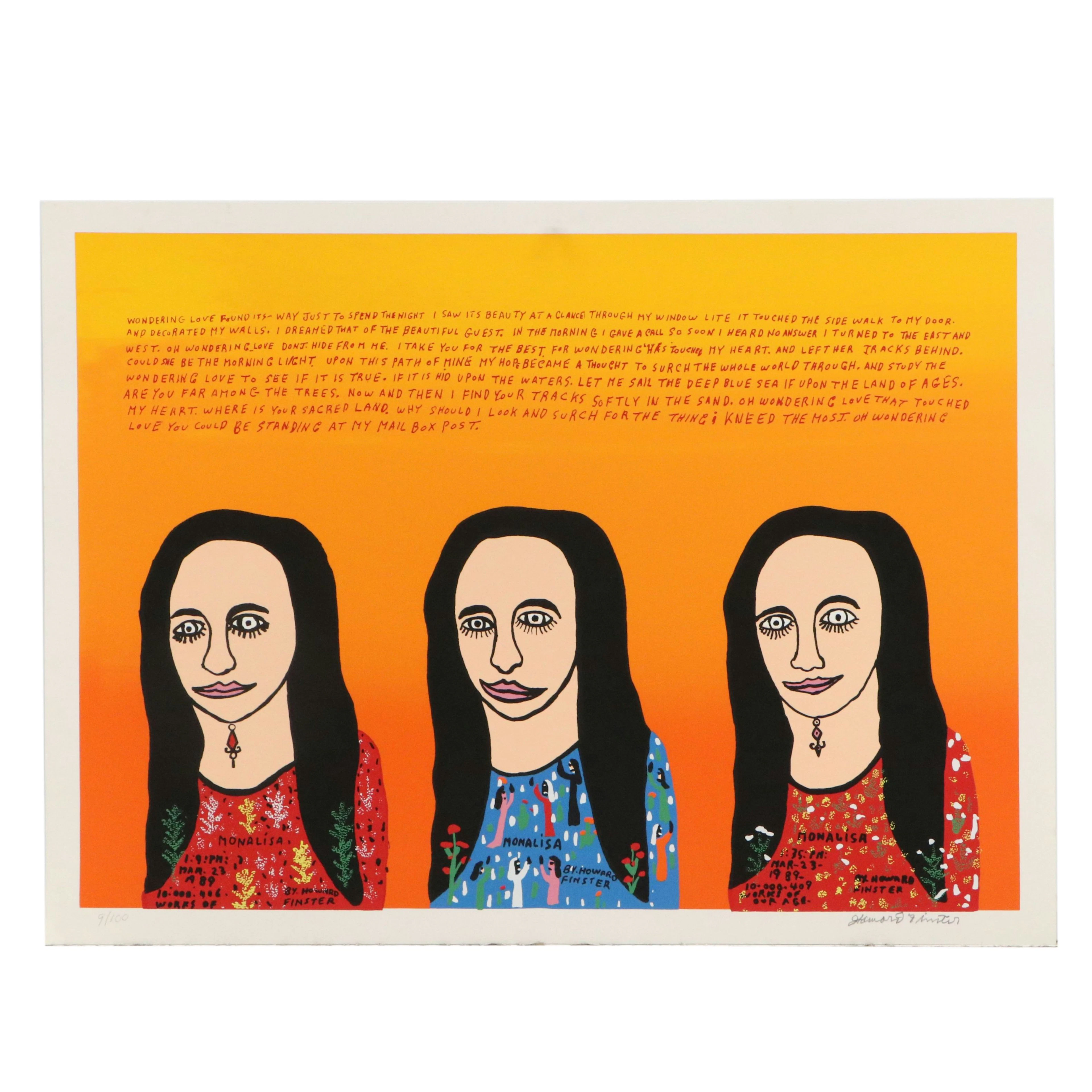 Howard Finster Folk Art Serigraph "Mona Lisa"