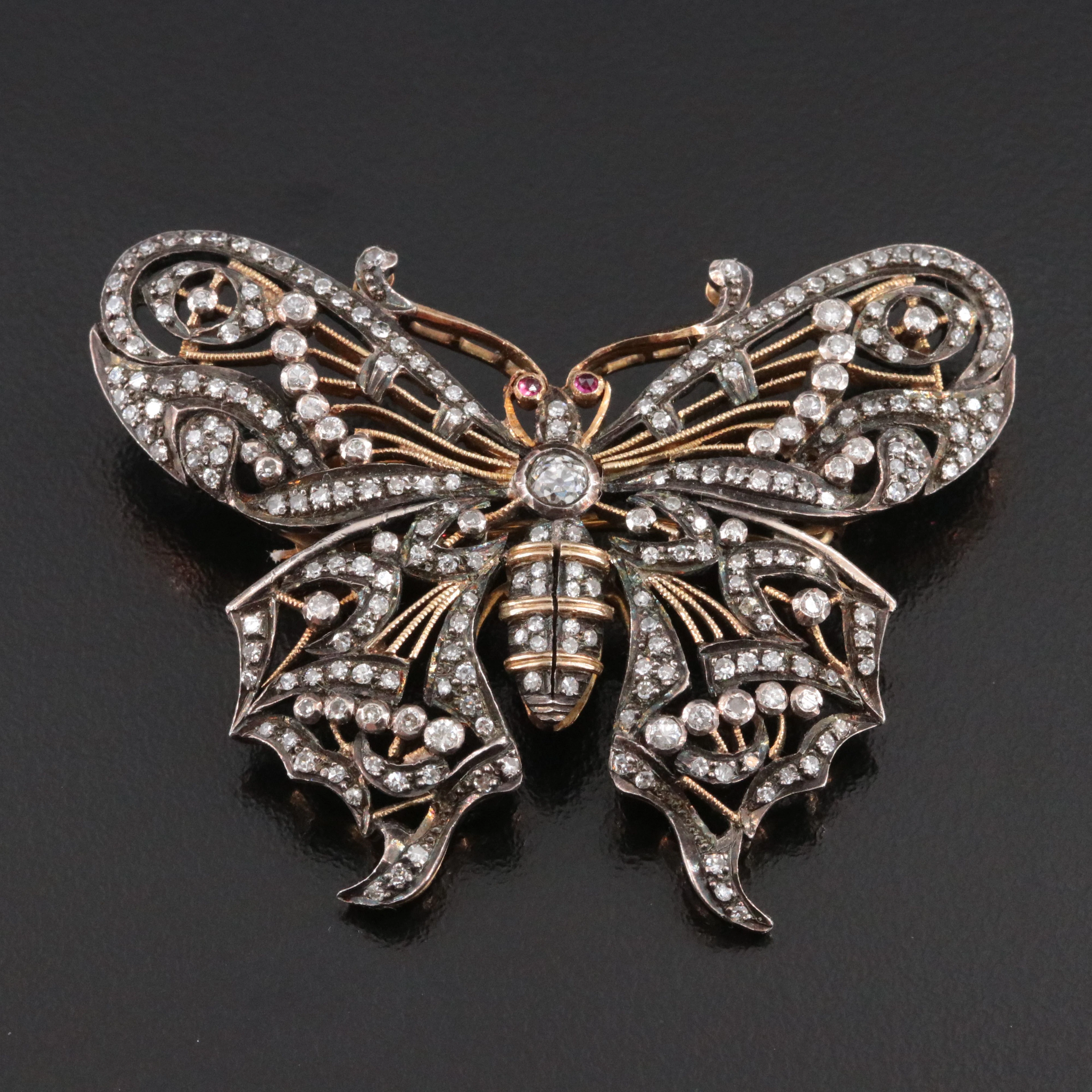 14K 2.06 CTW Diamond Butterfly Brooch with Sterling Top
