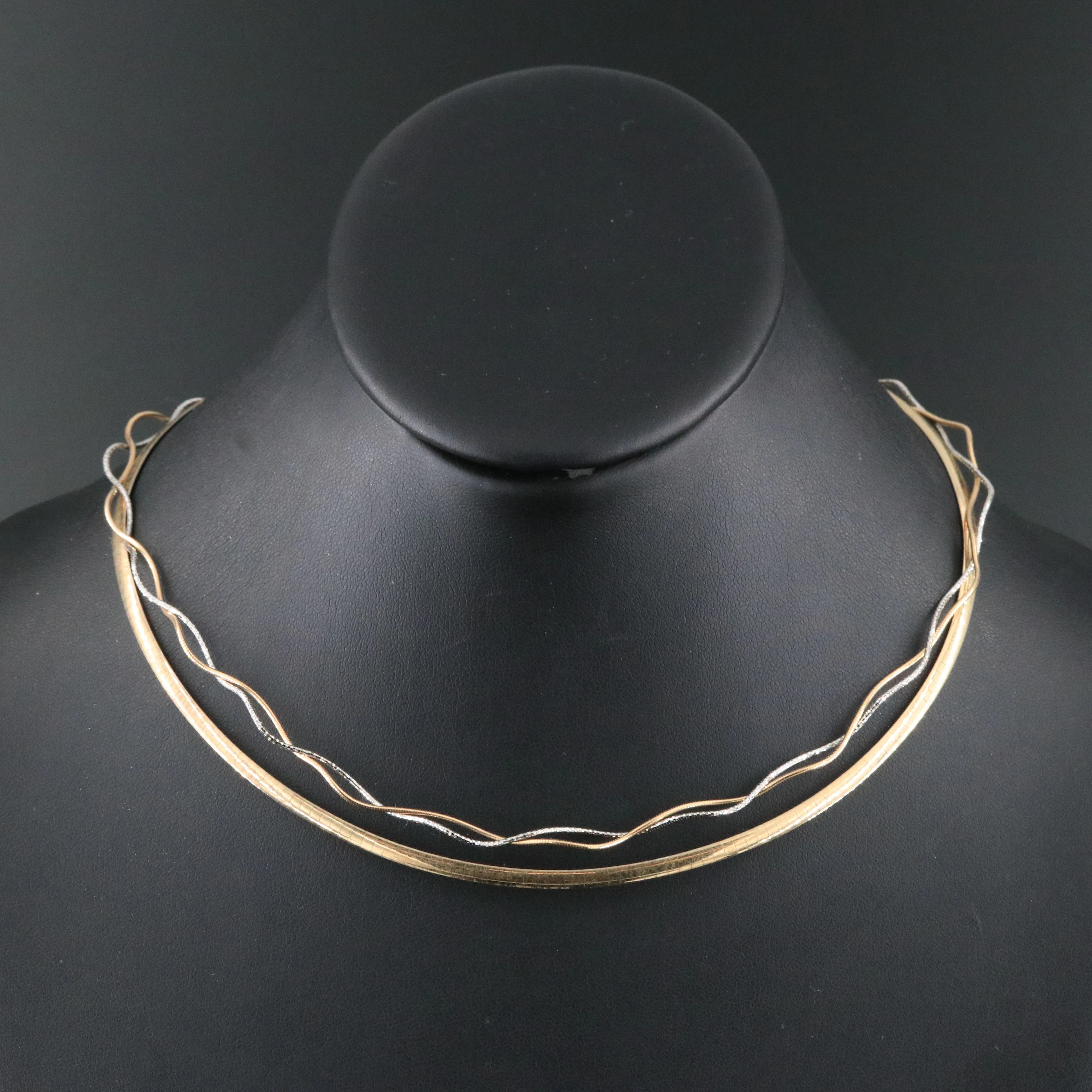 14K Braided Two-Tone Snake Chain and 10K Reversible Omega Chain Necklaces
