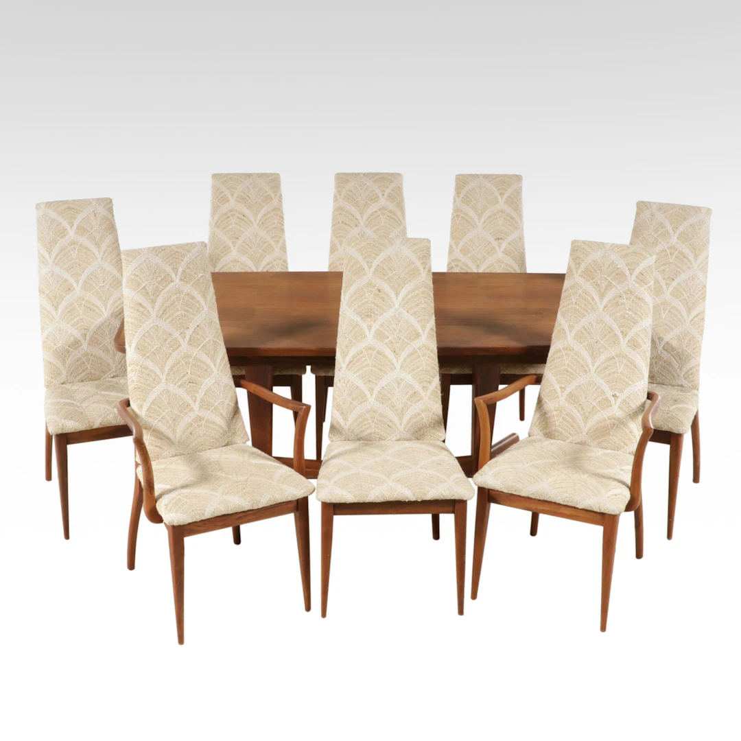 Furniture By Otmar Walnut Dining Table with Eight Adrian Pearsall Style Chairs