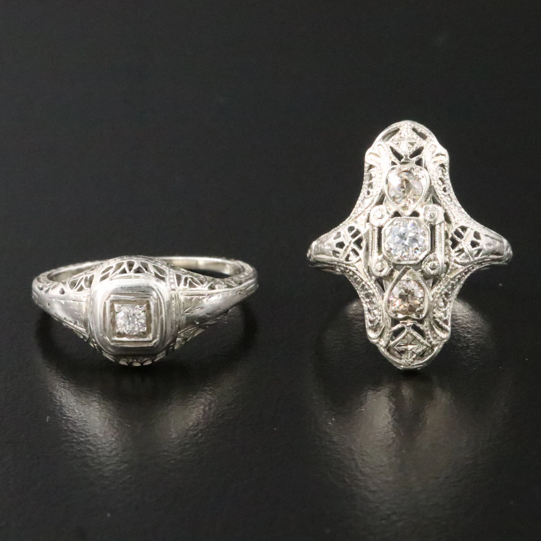 Art Deco 18K 0.37 CTW Diamond Rings Featuring Fancy Brown