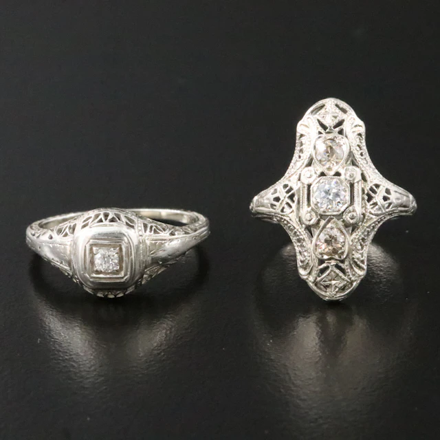 Art Deco 18K 0.37 CTW Diamond Rings Featuring Fancy Brown
