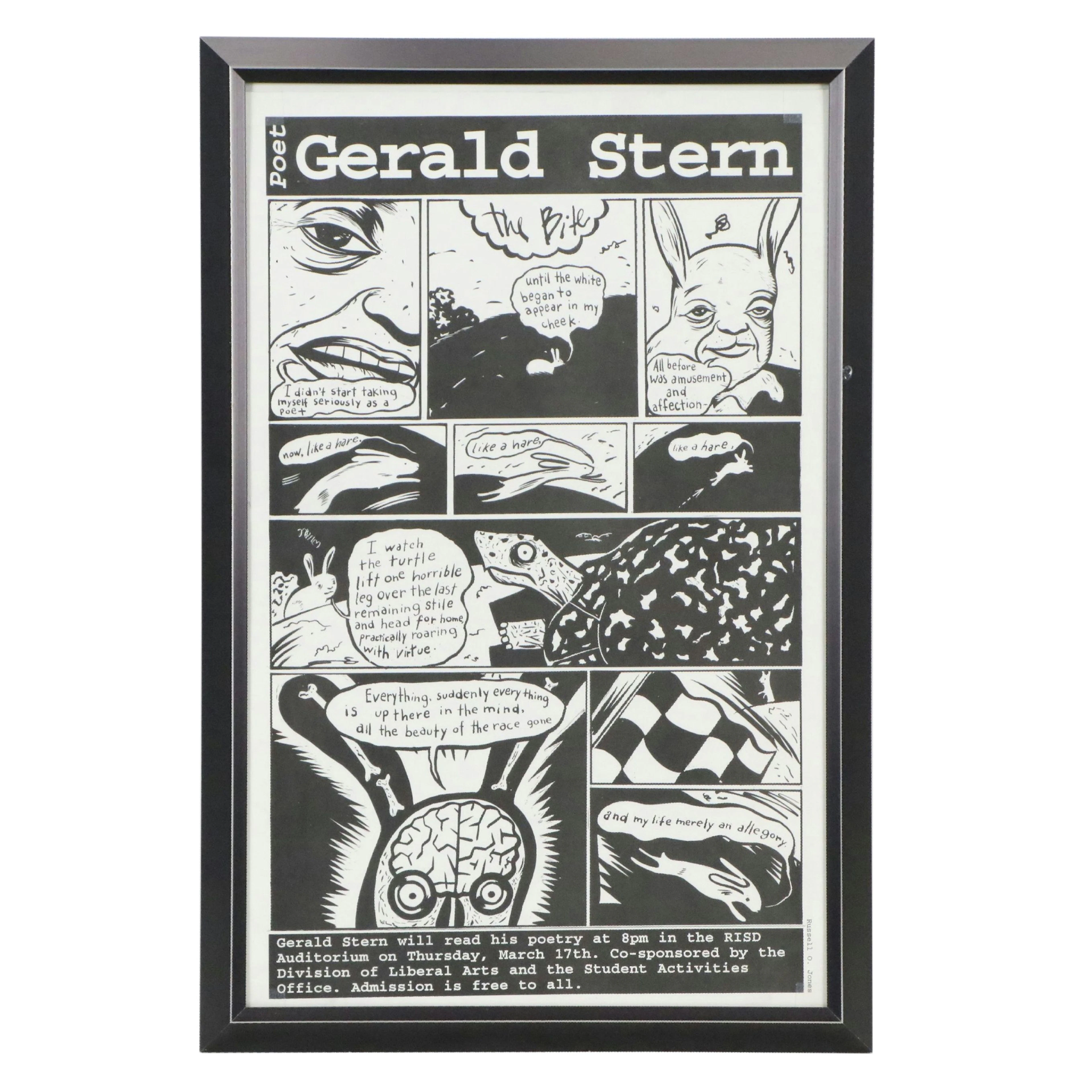 RISD Lithograph Poster "Poet Gerald Stern" After Russell O. Jones, Late 20th C.