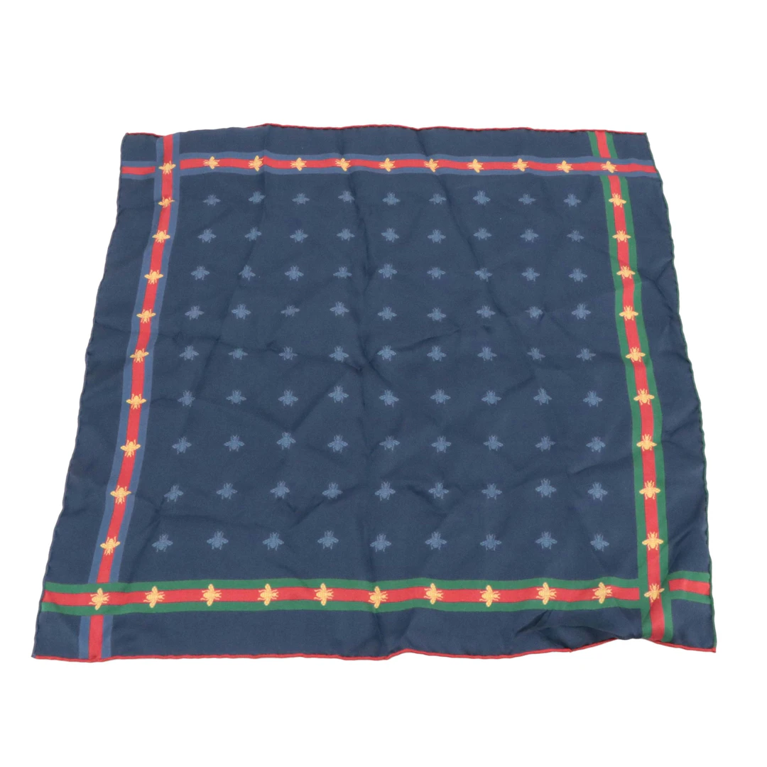 Gucci Bee and Web Stripe Pattern Pocket Square in Silk Twill