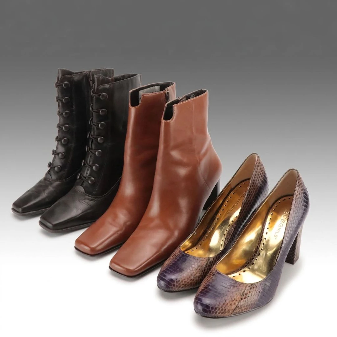 BCBGirls Snake Effect Pumps with Markon and AK Anne Klein Ankle Boots