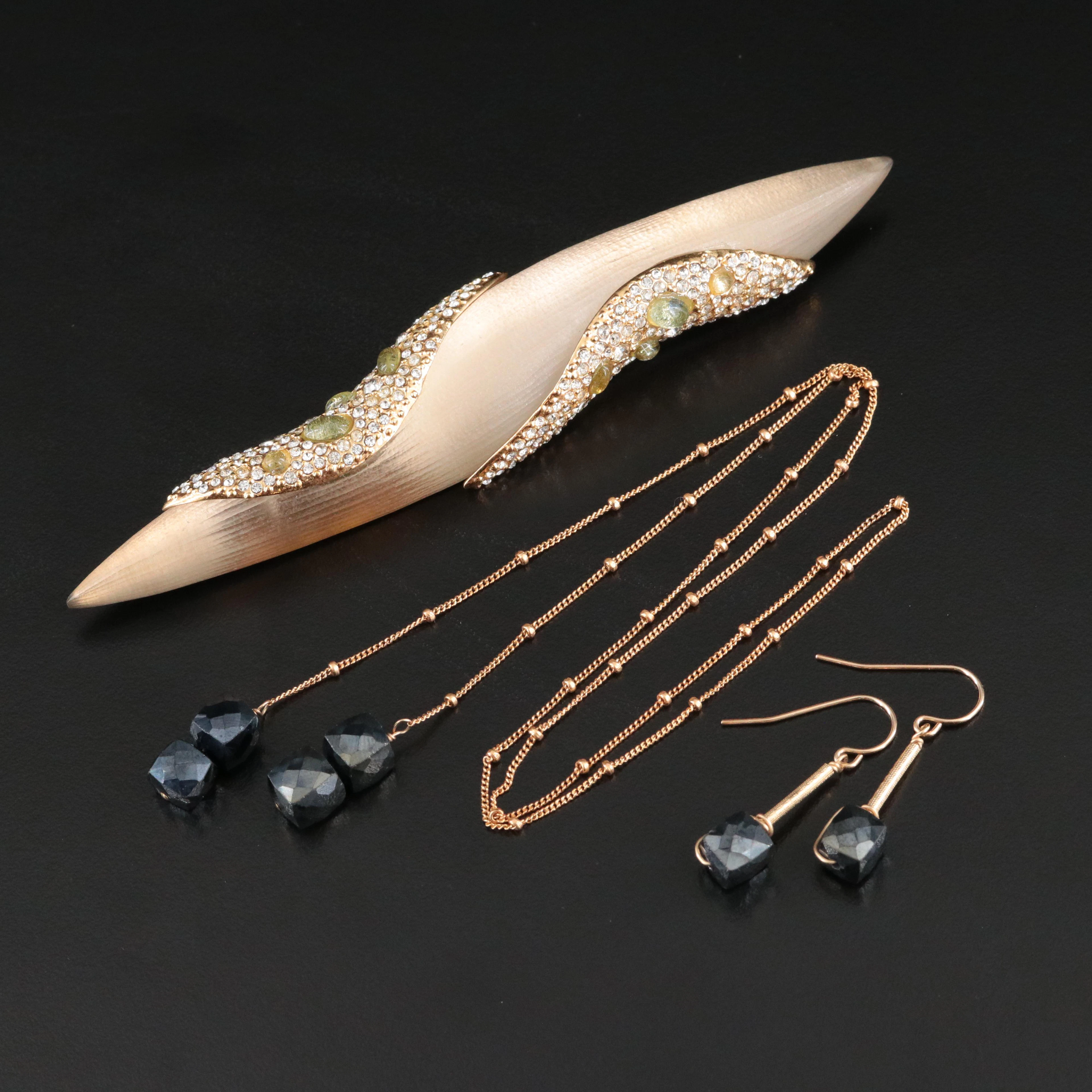 Alexis Bitttar Lucite, Glass Crystal and Pyrite Necklace, Earring