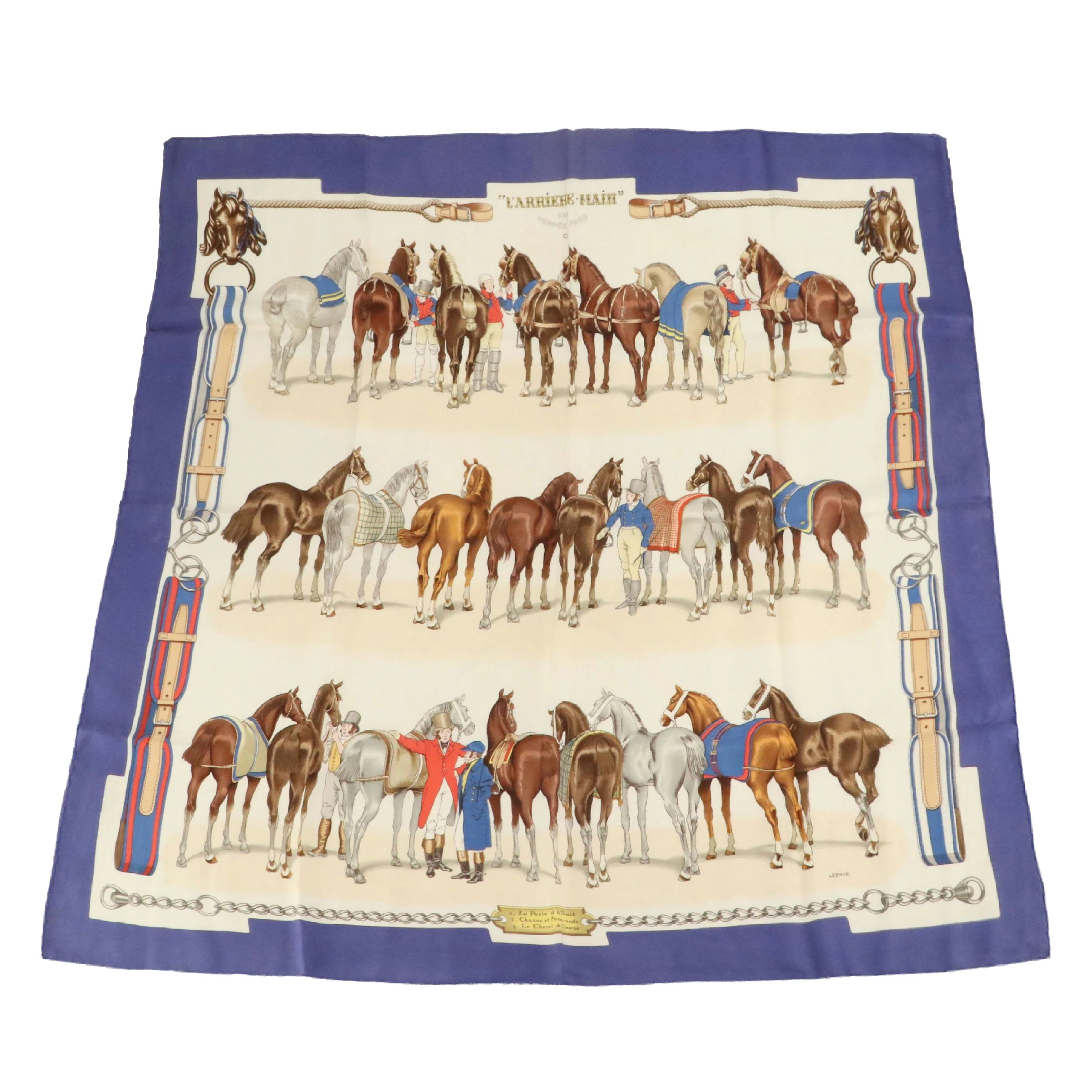 Hermès Early Issue "L'Arrière-Main" Silk Twill Scarf 90