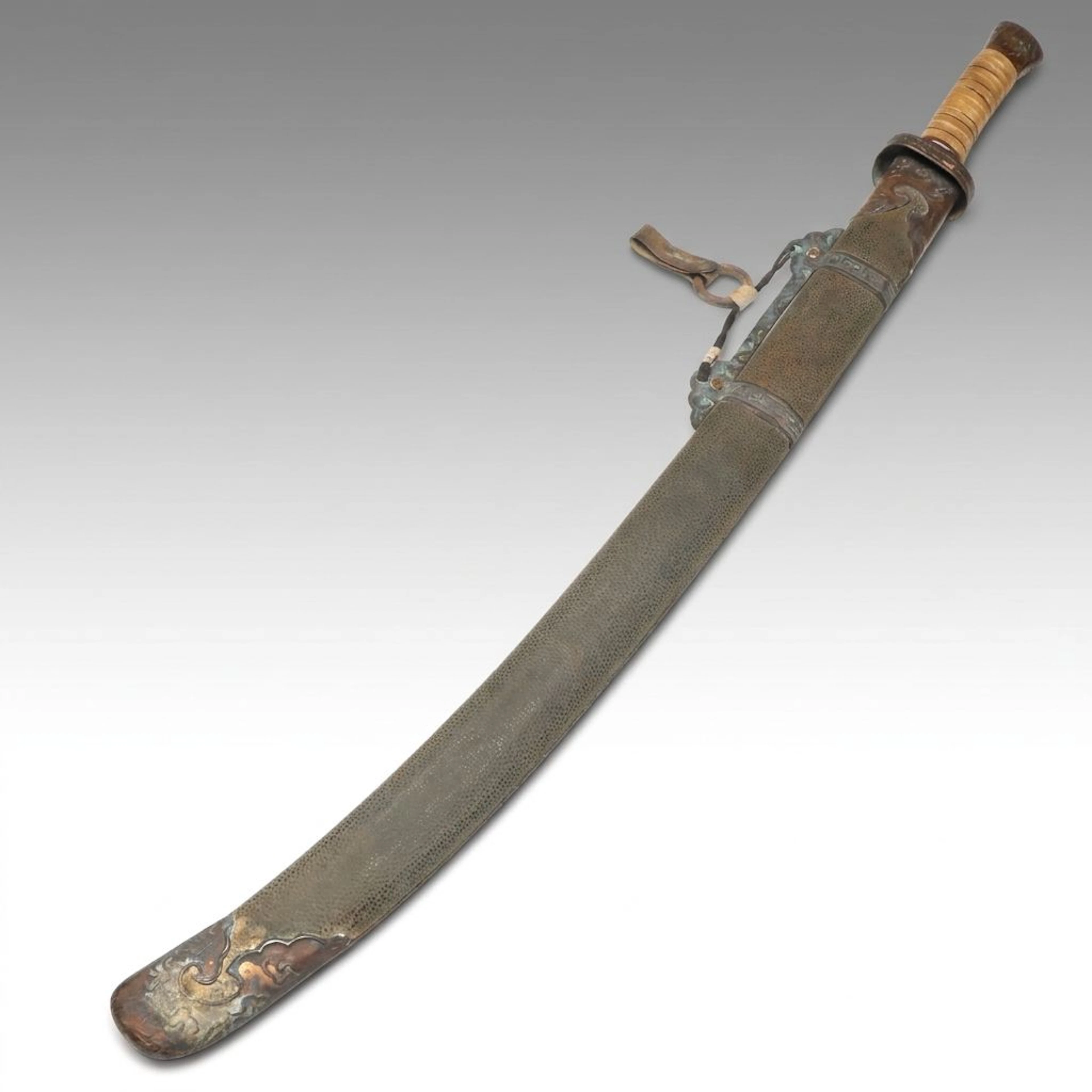Chinese Qing Dynasty Liuyedao Sabre with Shagreen Scabbard