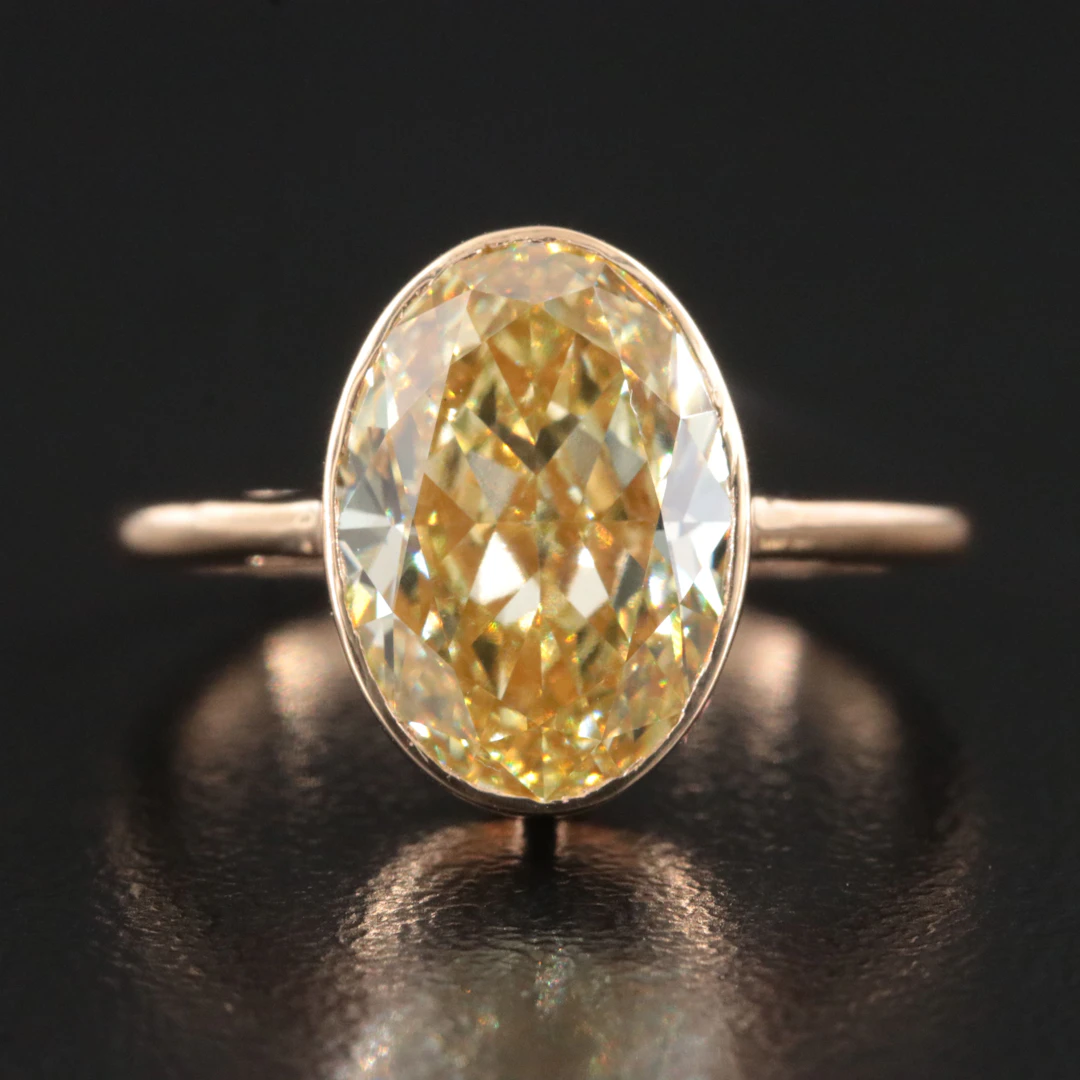 18K 4.01 CT Fancy Intense Yellow Lab Grown Diamond Ring with IGI Report