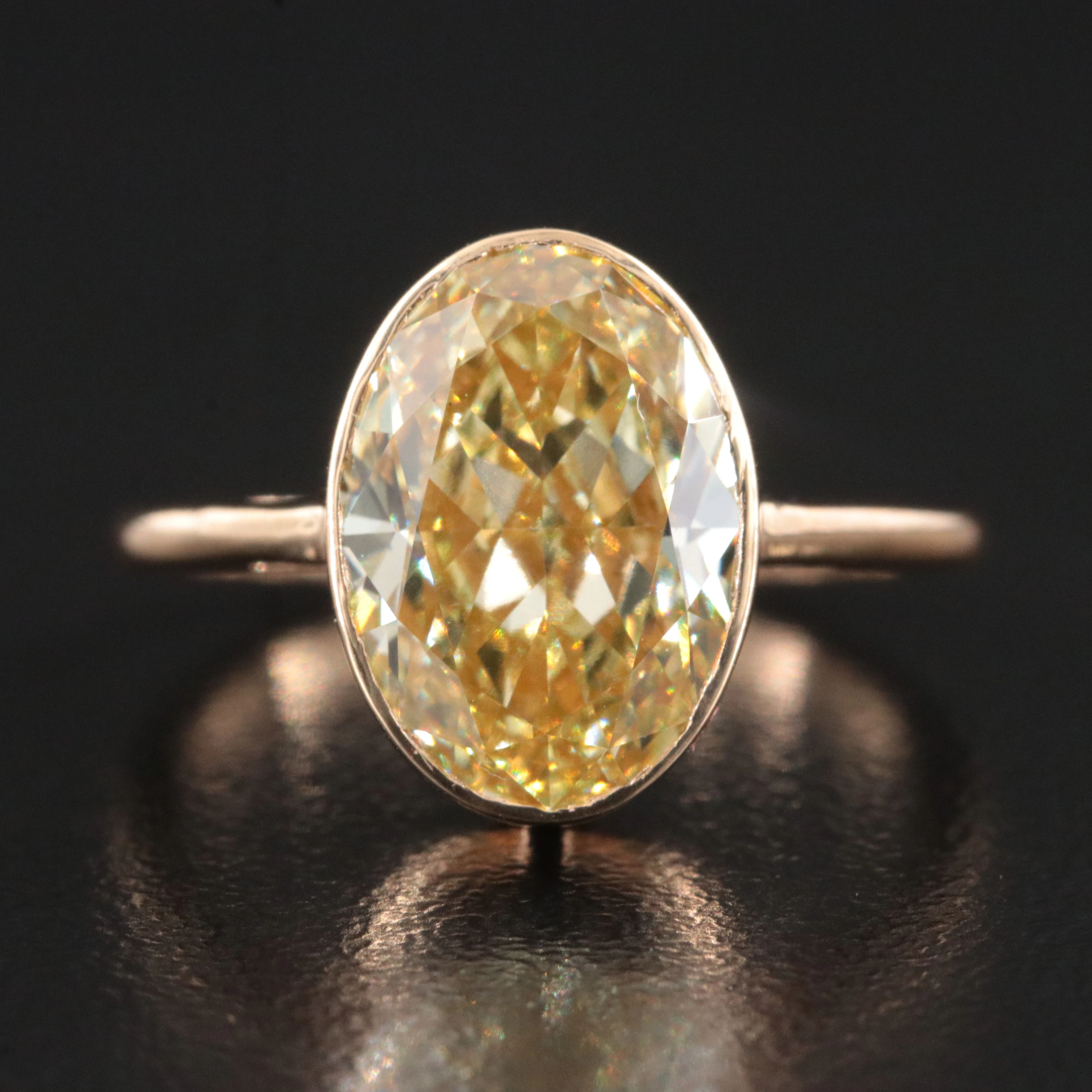 18K 4.01 CT Fancy Intense Yellow Lab Grown Diamond Ring with IGI Report