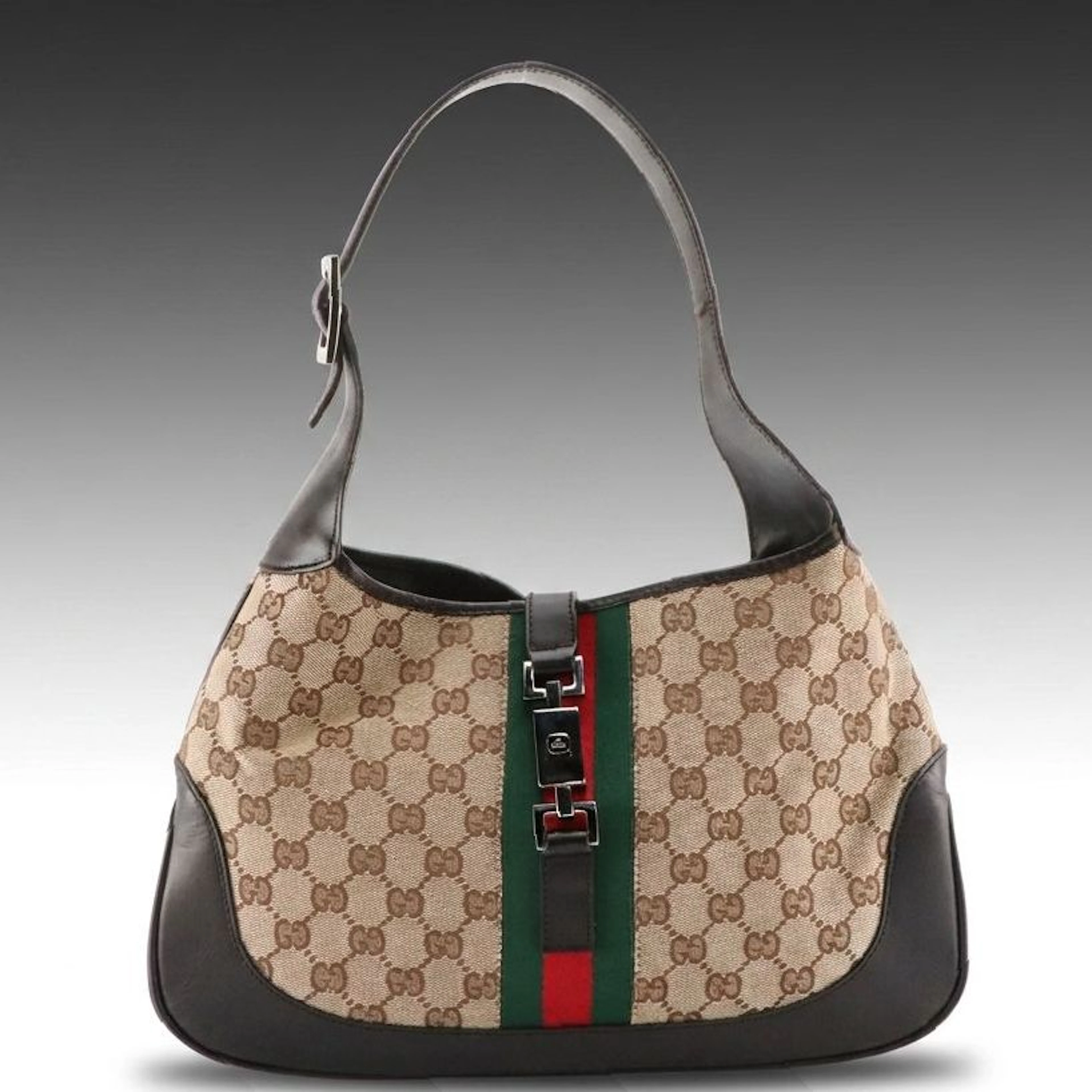 Gucci Jackie Hobo Shoulder Bag in Monogram Canvas, Web Stripe and Leather