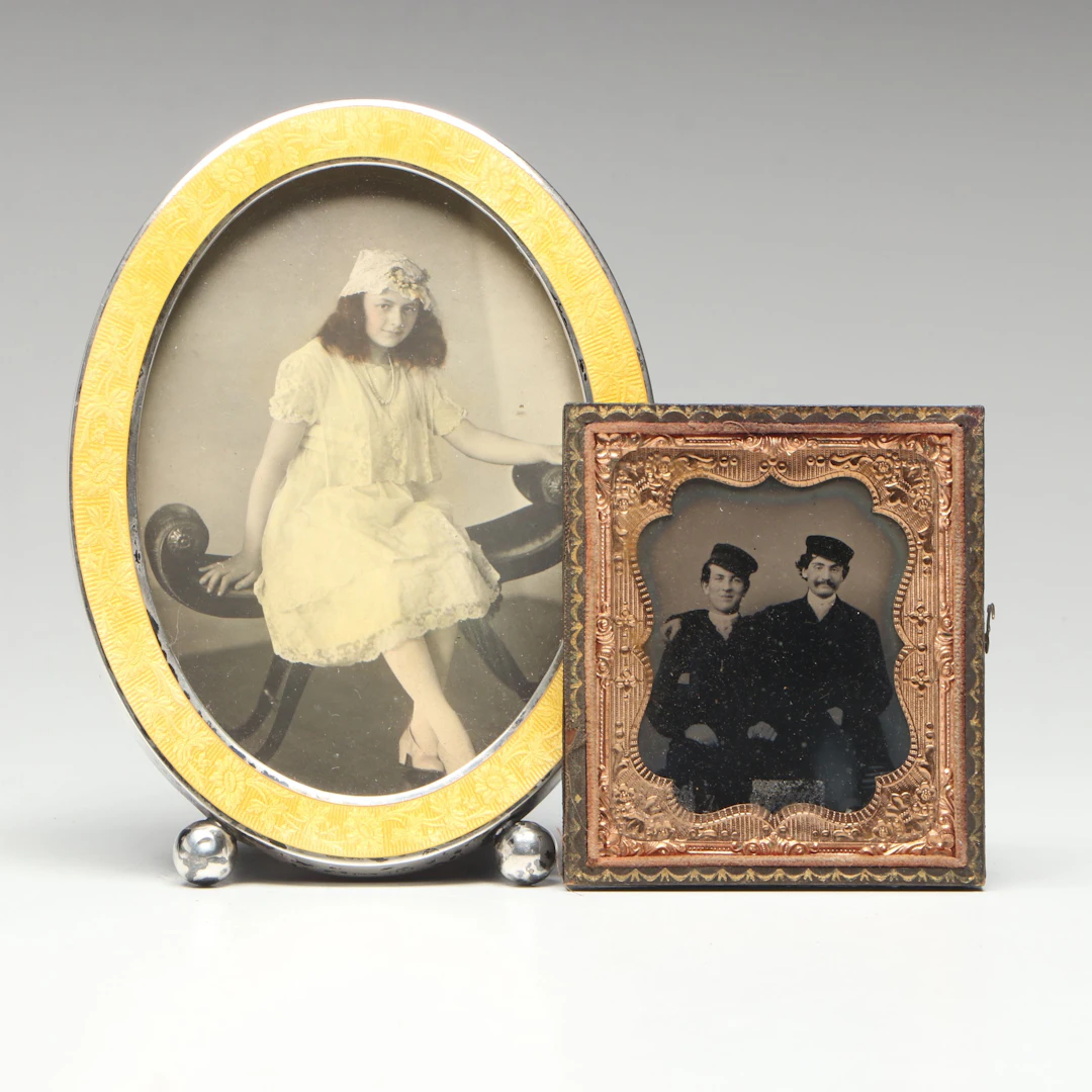 Gorham Sterling Silver and Enamel Picture Frame with Ambrotype Portrait