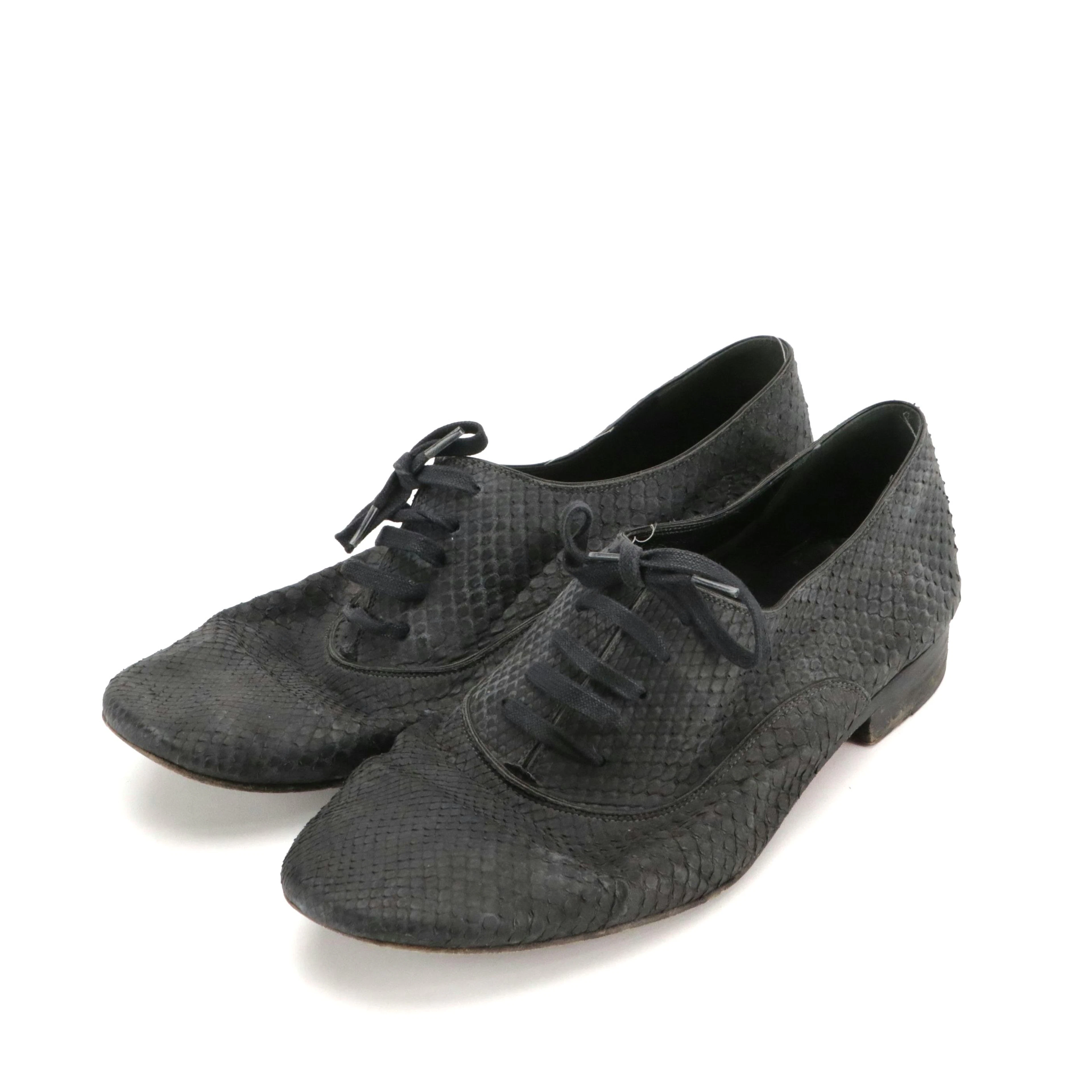 Men's Christian Louboutin Grey Snakeskin Leather Lace-Up Shoes