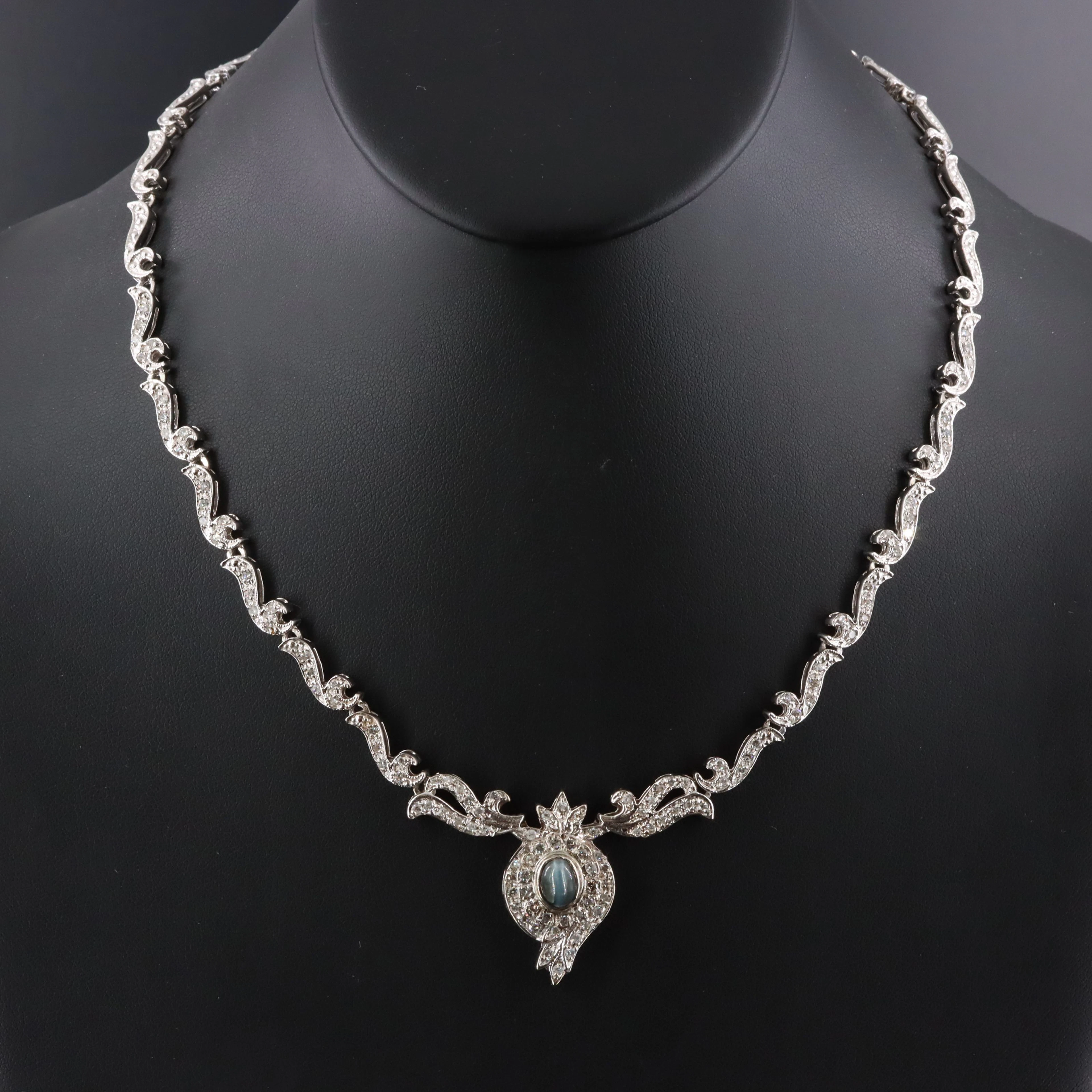 14K 1.95 CT Cat's Eye Alexandrite and 1.94 CTW Diamond Necklace with IGI Report