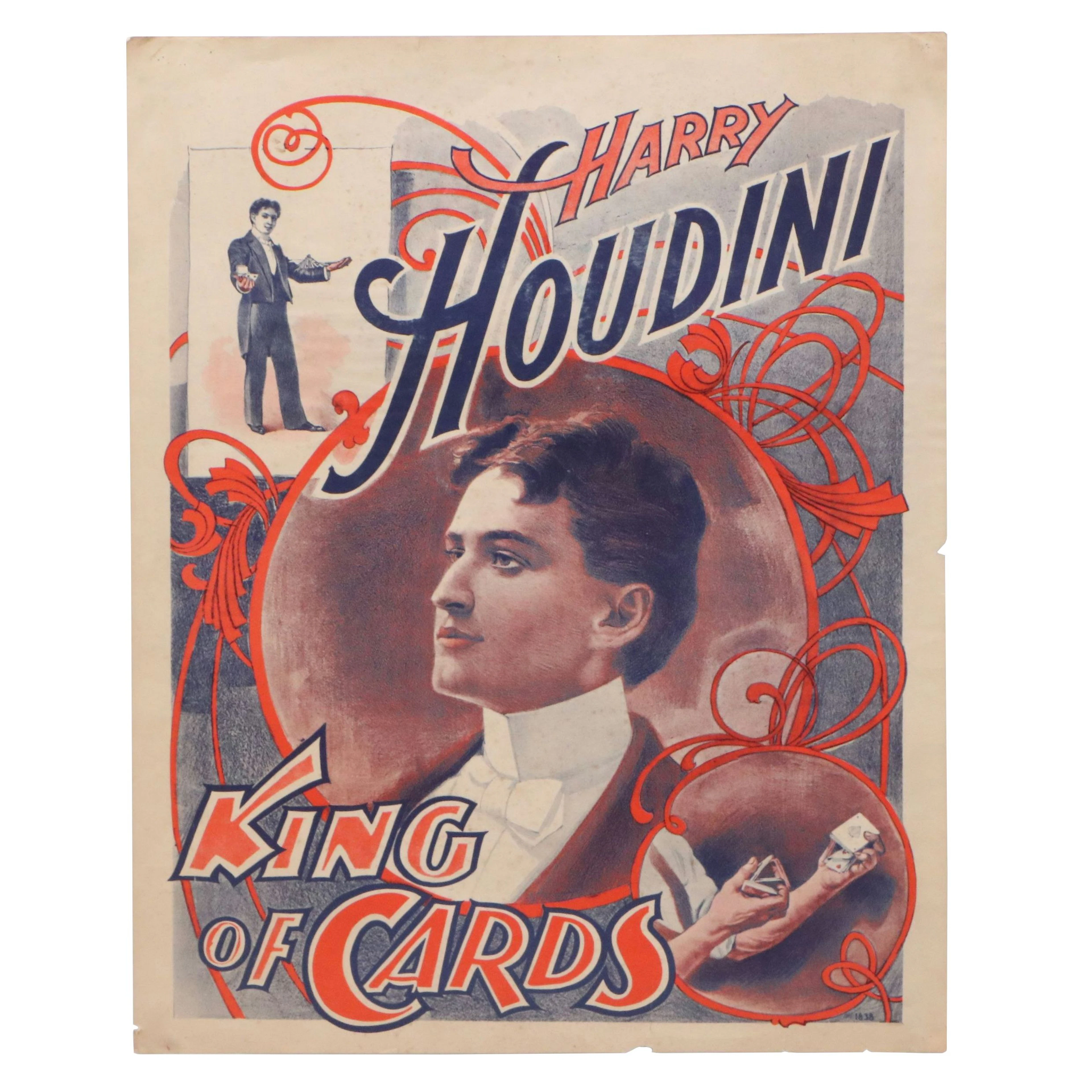 Harry Houdini "King of Cards" Reprint Offset Lithograph Poster