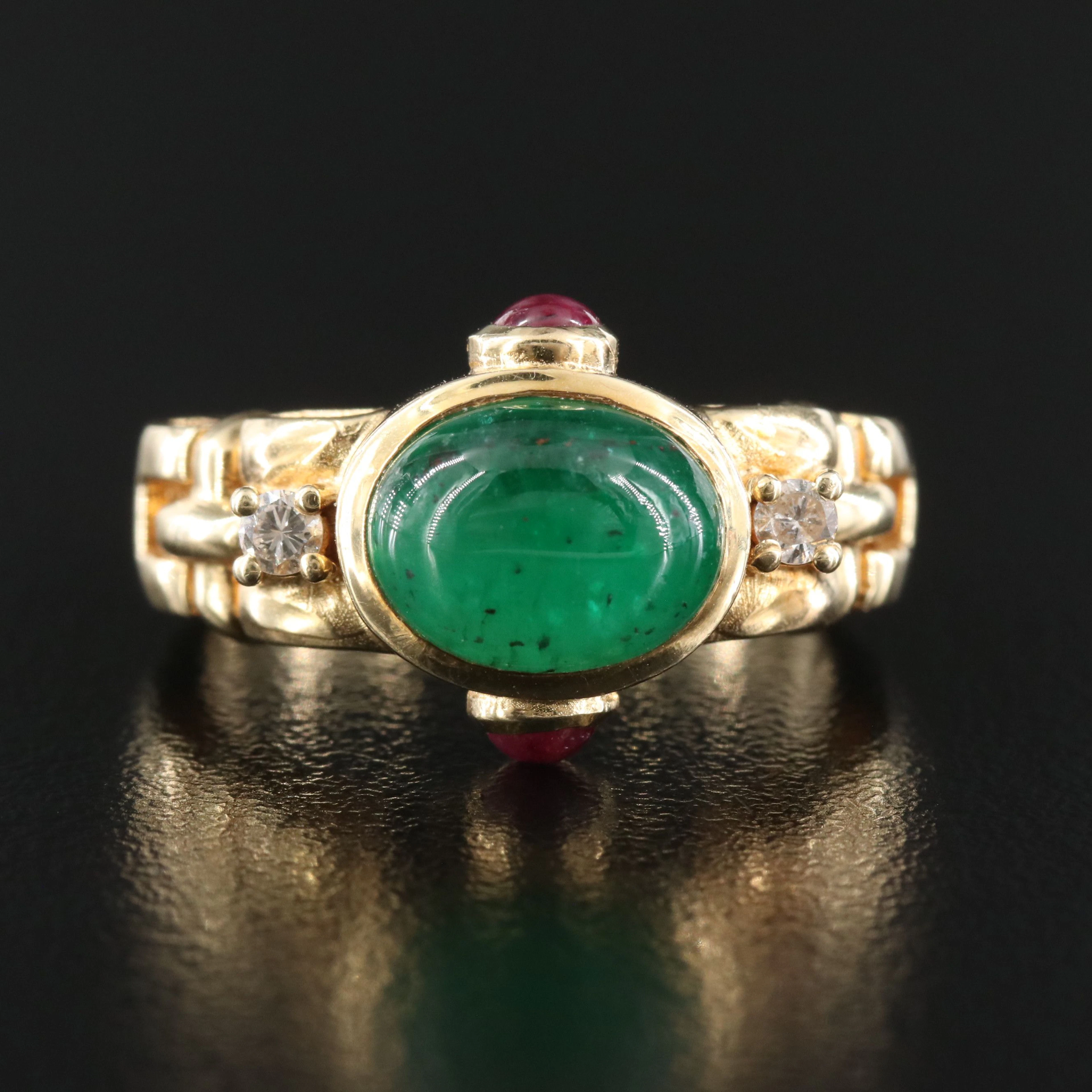 14K 2.27 CT Emerald, Diamond and Ruby Ring