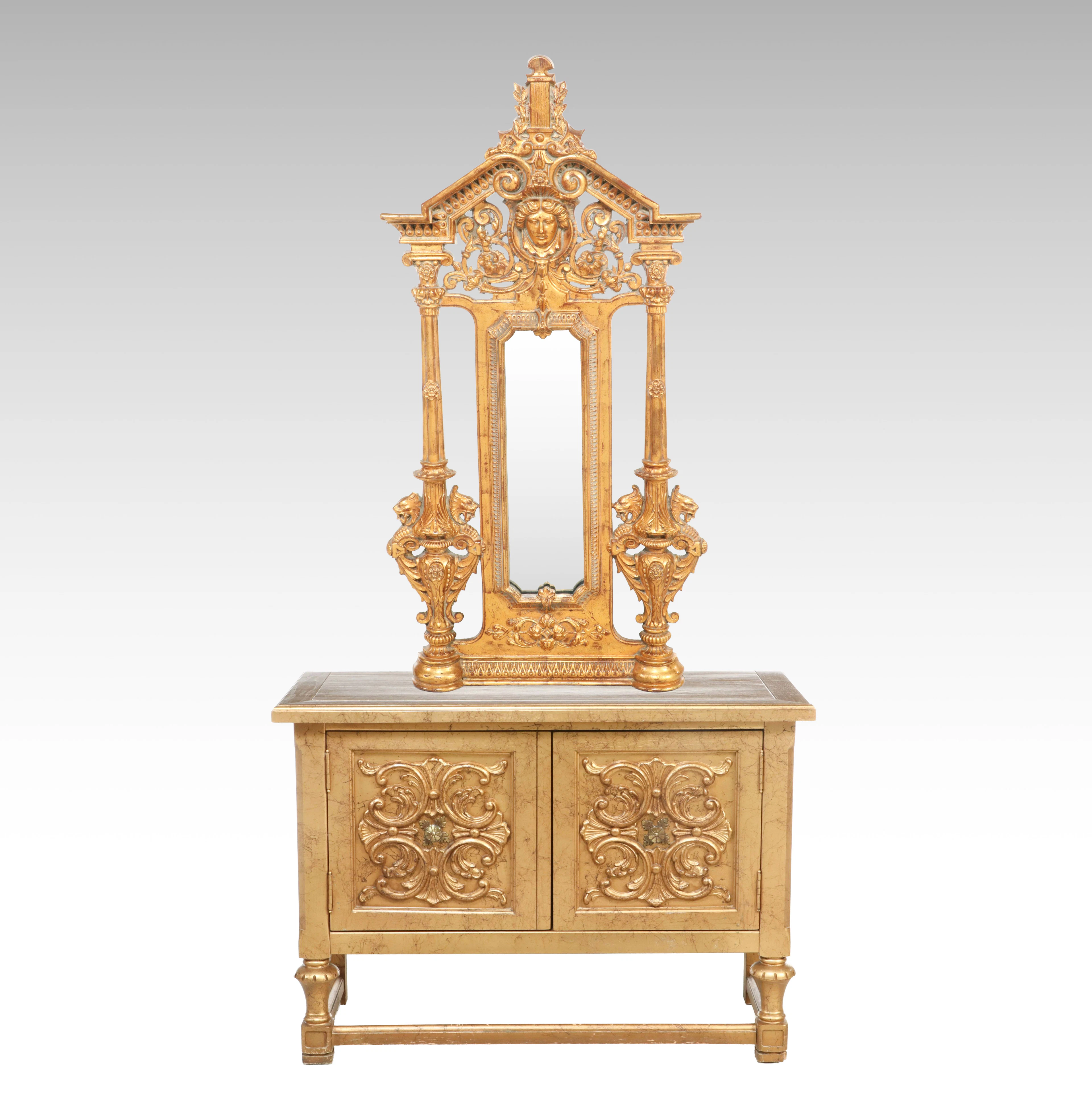 Baroque Revival Giltwood Cabinet and Mirror, Late 20th Century