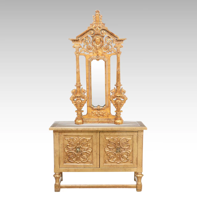 Baroque Revival Giltwood Cabinet and Mirror, Late 20th Century