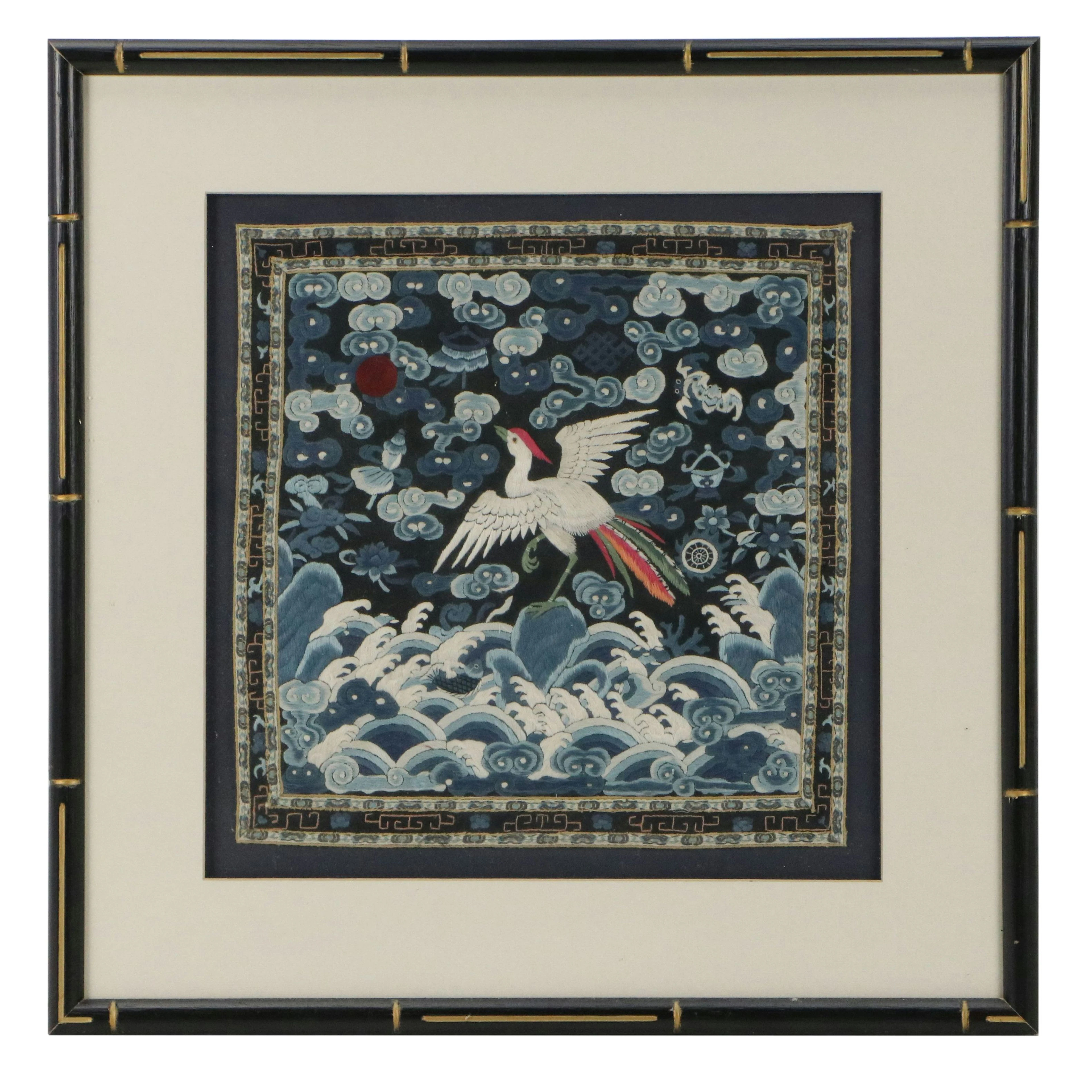 Chinese Qing Dynasty Silk Embroidery Civil Rank Badge with Crane