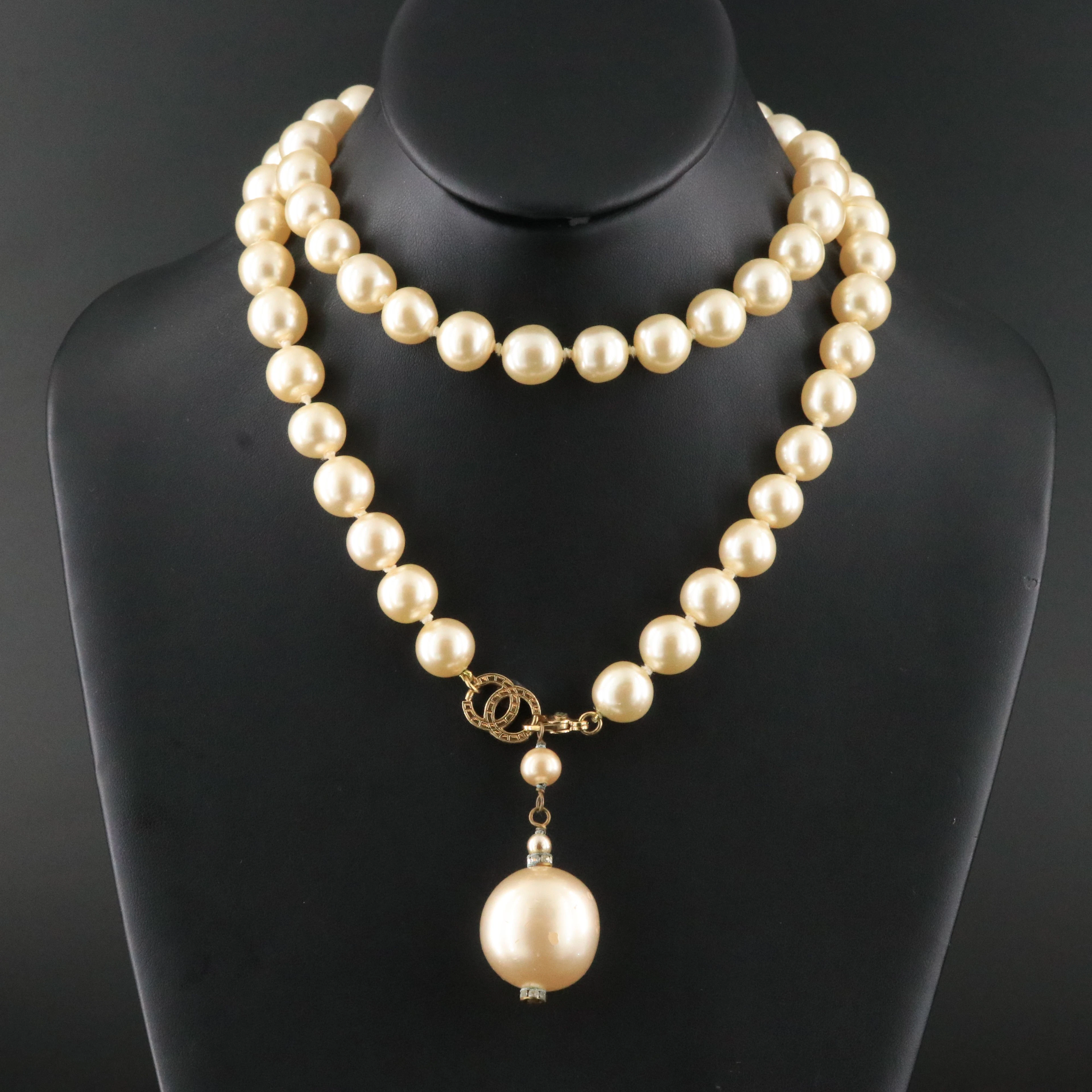 Chanel CC Glass Pearl Necklace with Chunky Neck Drop, Spring 2003