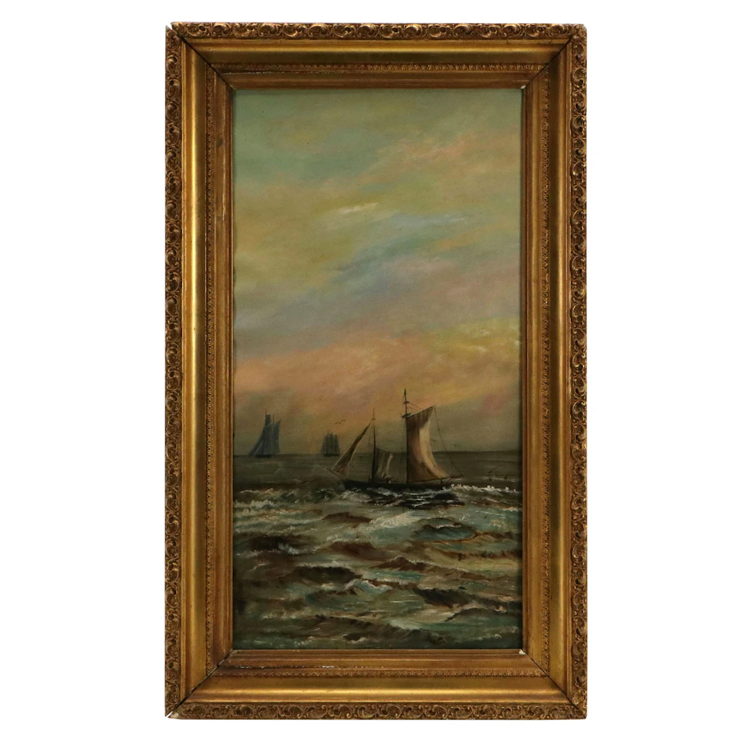 European School Hobbyist Oil Painting of Maritime Scene, Circa 1890