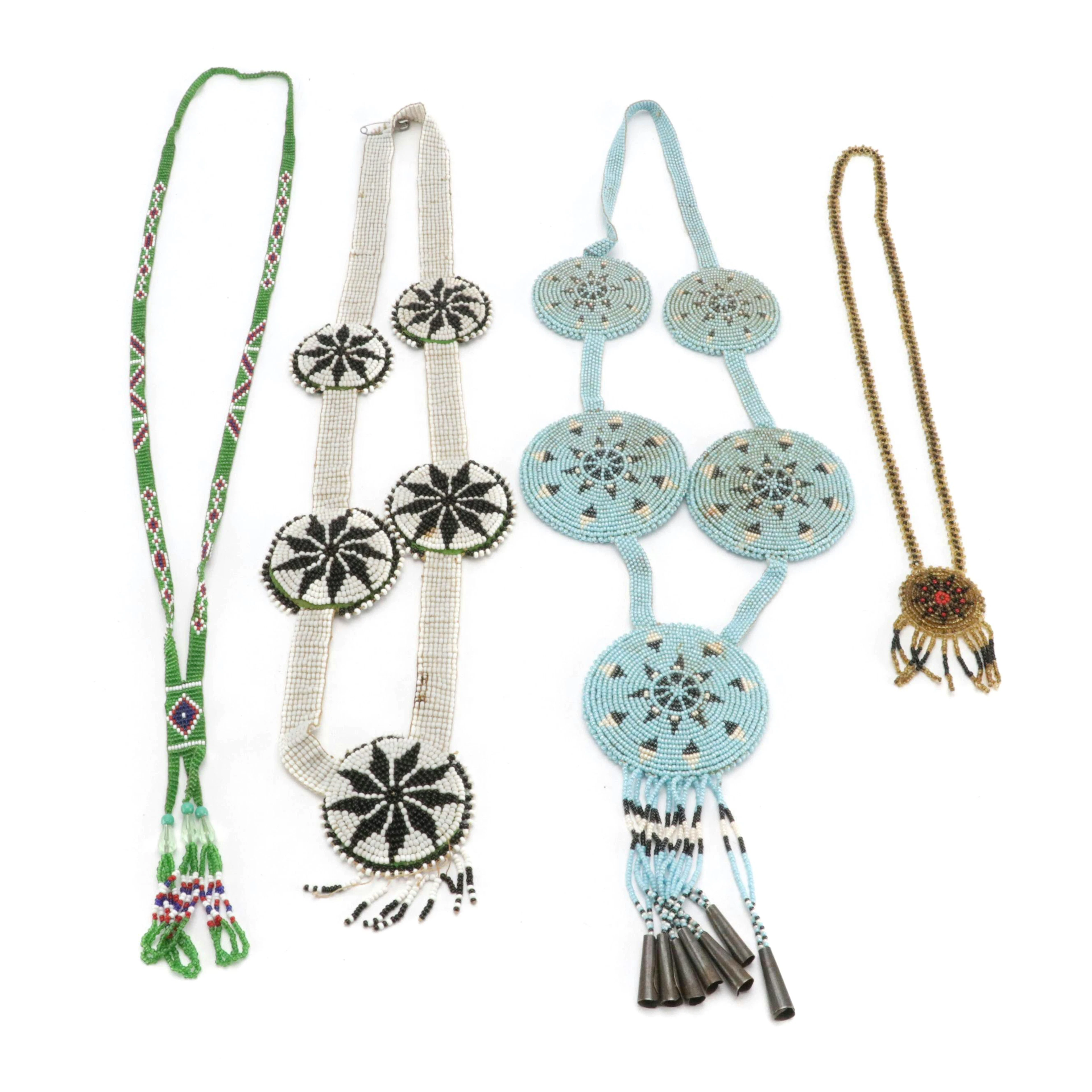 Handmade Native American Beaded Medallion Necklaces with Other Beaded Necklaces