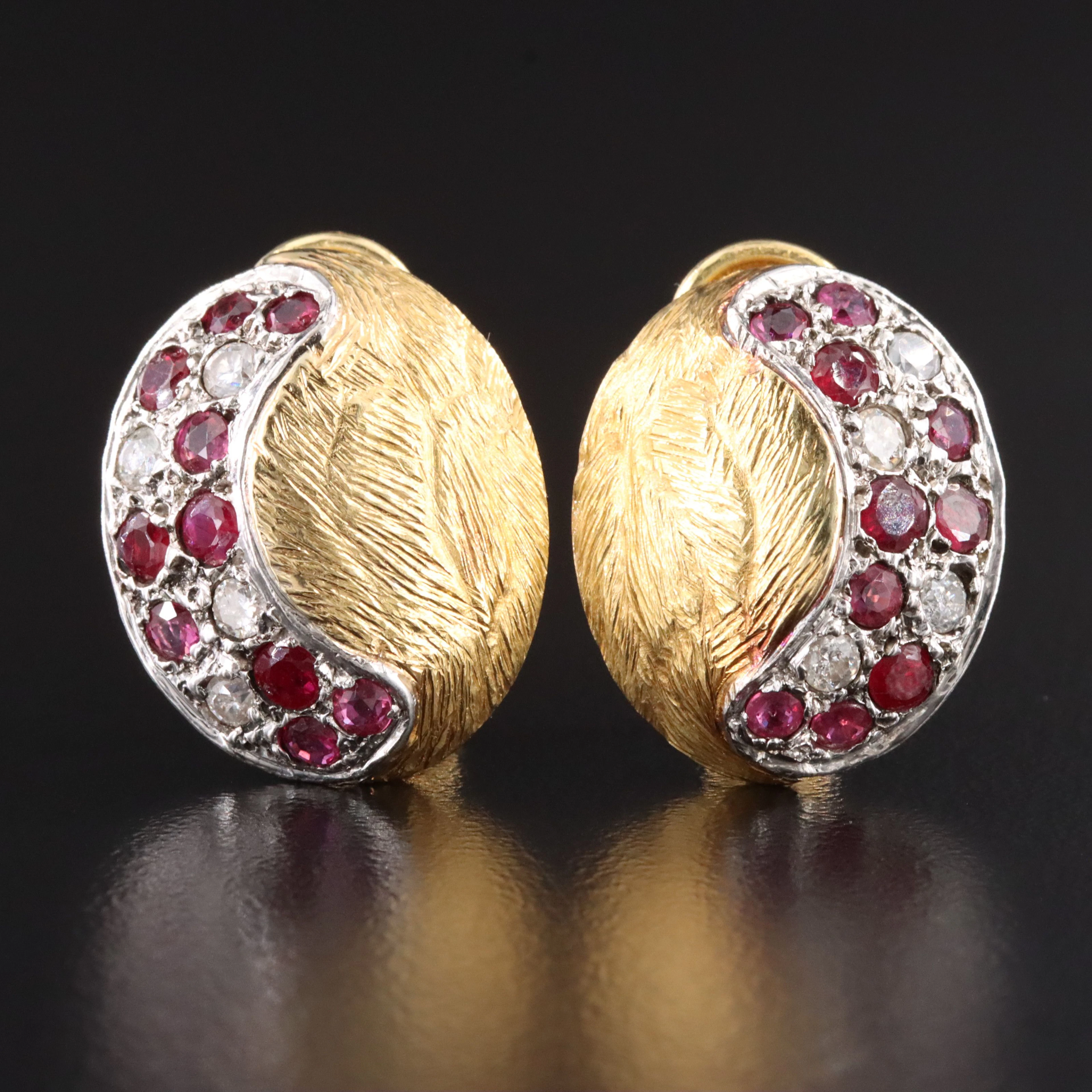 18K and Palladium/Gold Alloy Ruby and Diamond Earrings