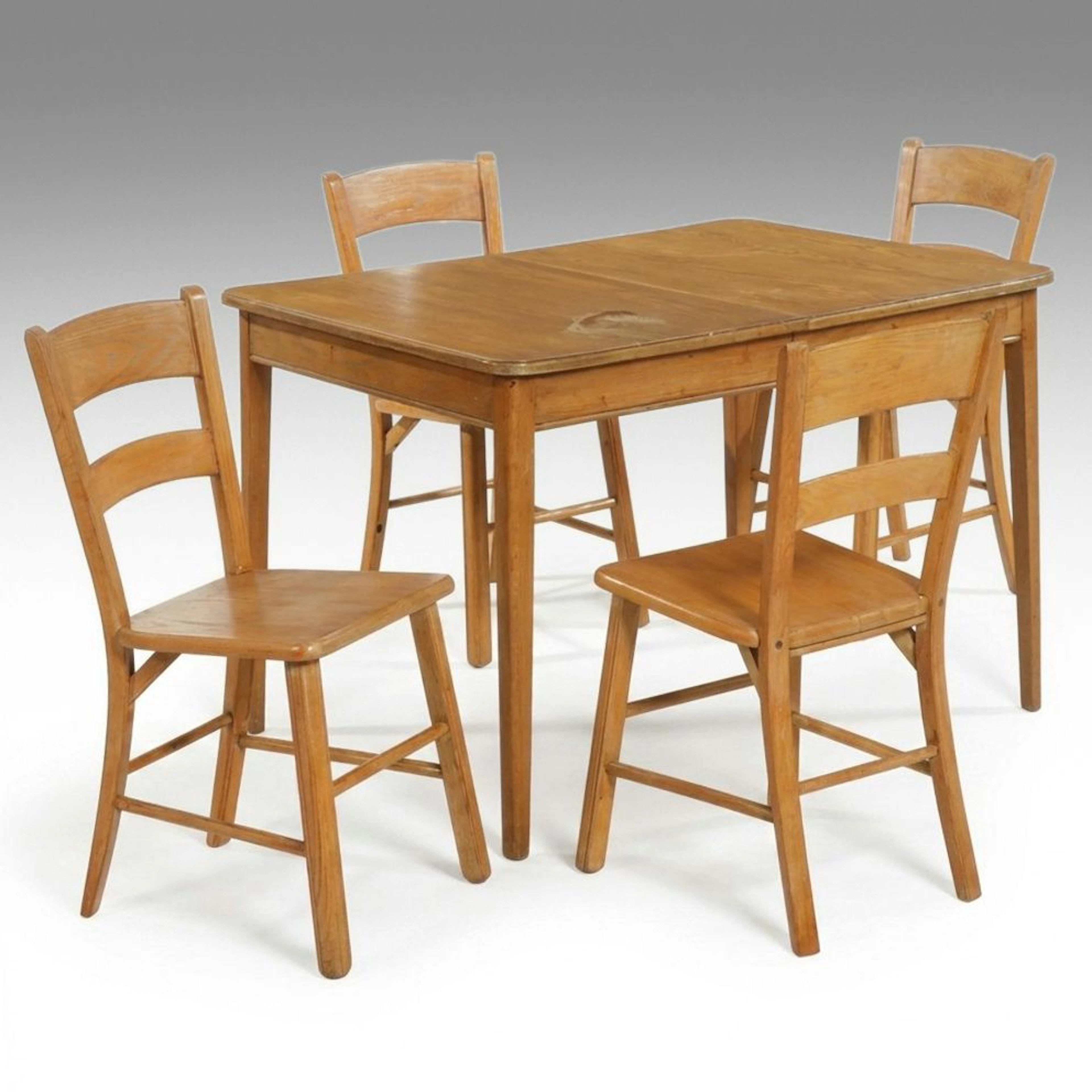 Oak Dining Table with Four Chairs, Mid-20th Century