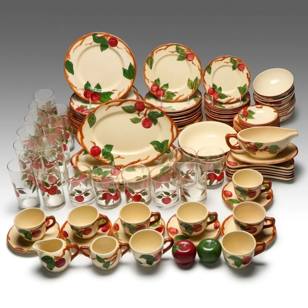 Franciscan "Apple" Ceramic Dinnerware and Serving Pieces with Glass Tumblers