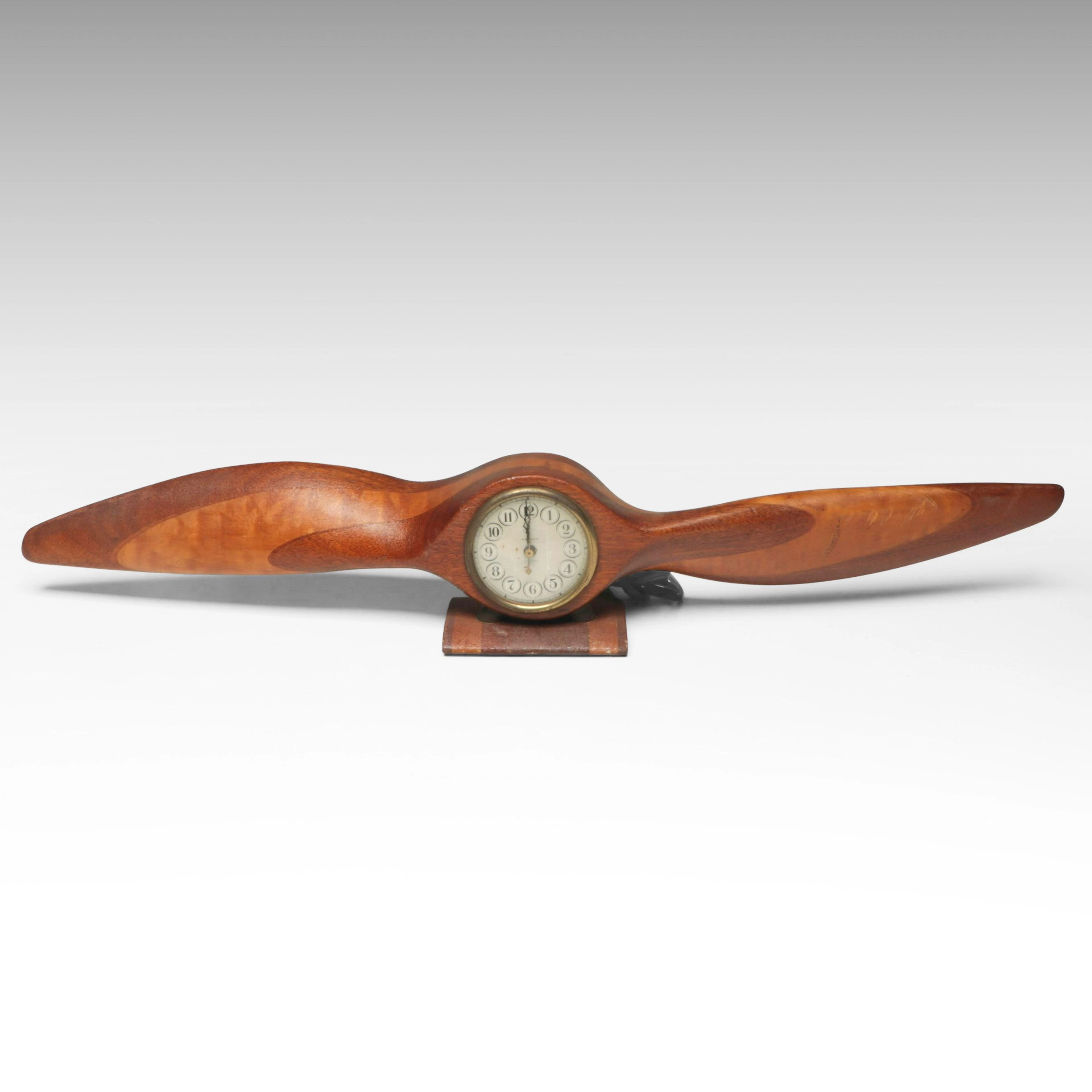 Waltham Watch Co. Art Deco Style Walnut Airplane Propeller Mantel Clock