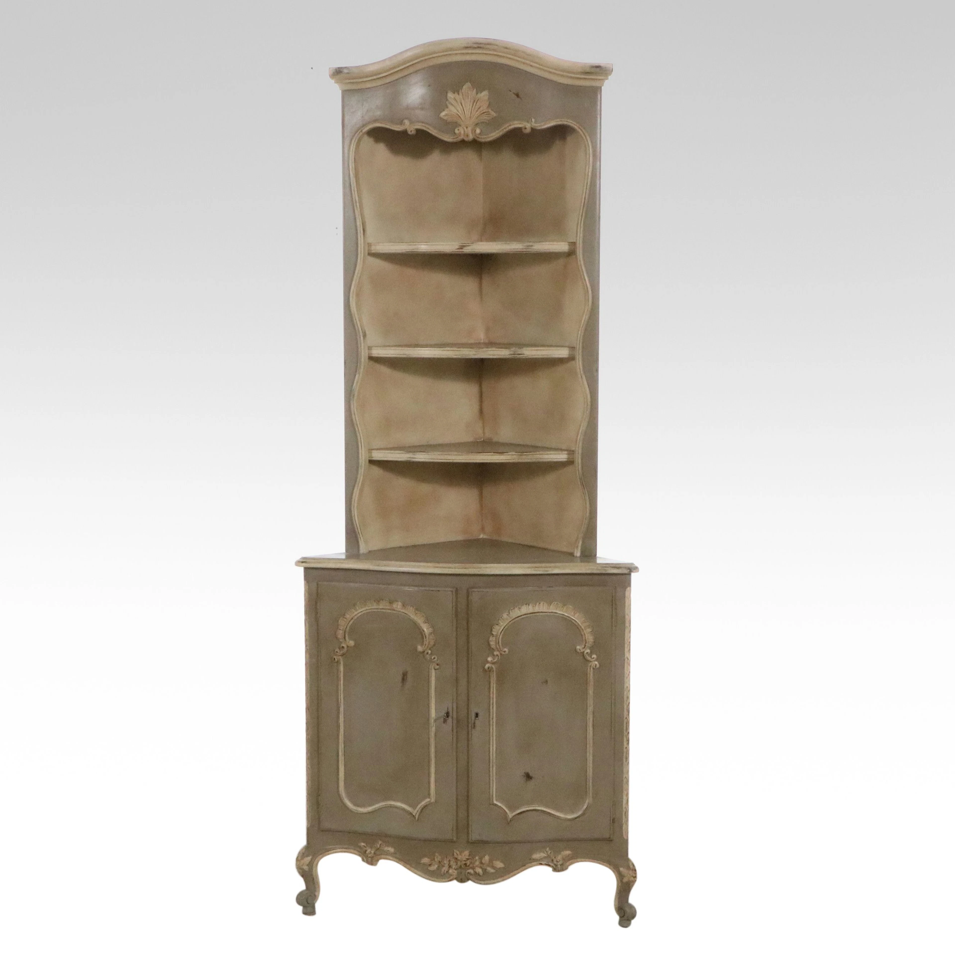 French Provincial Style Paint-Decorated Wood Corner Cabinet