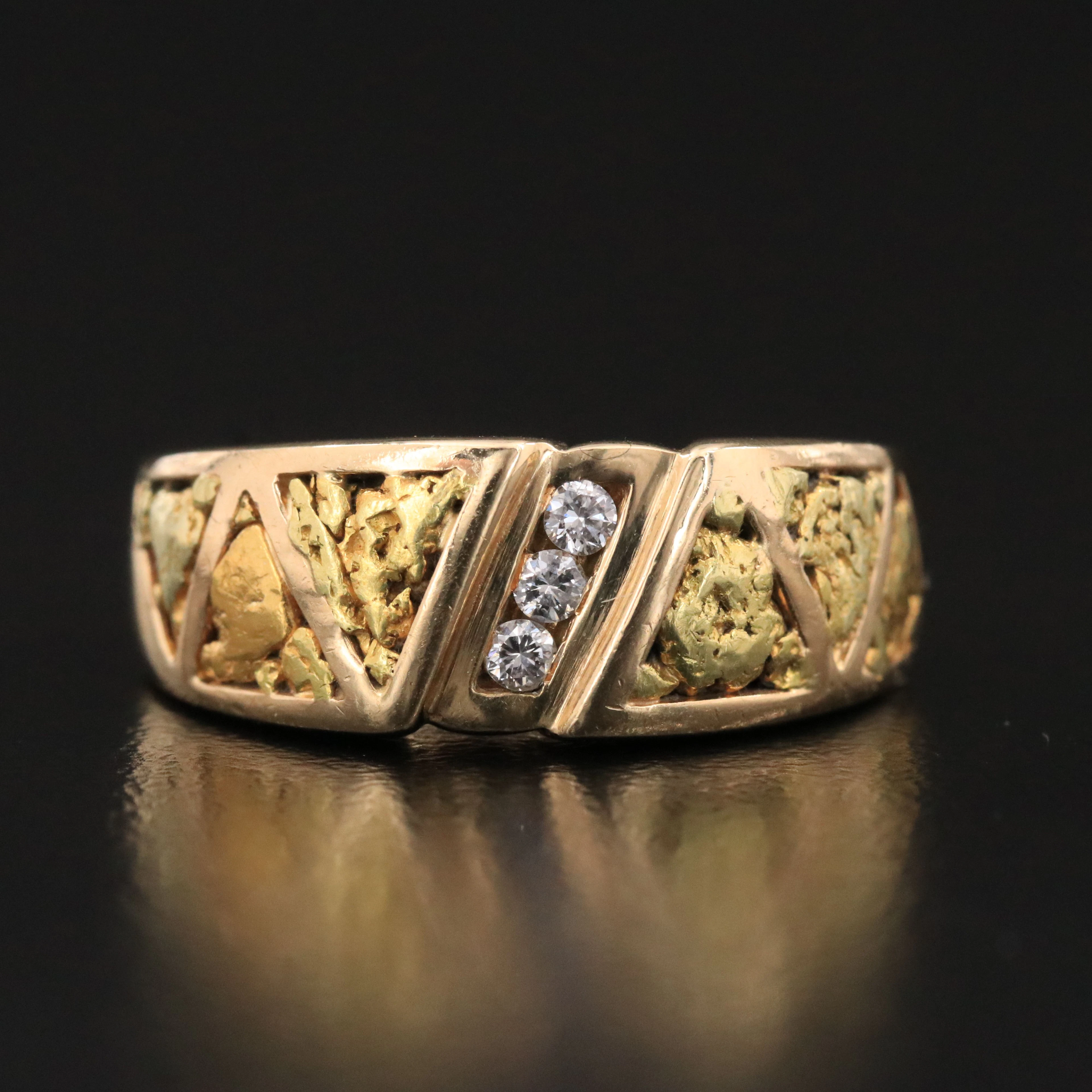 14K 0.08 CTW Diamond Ring with 18K Gold Nugget Accents